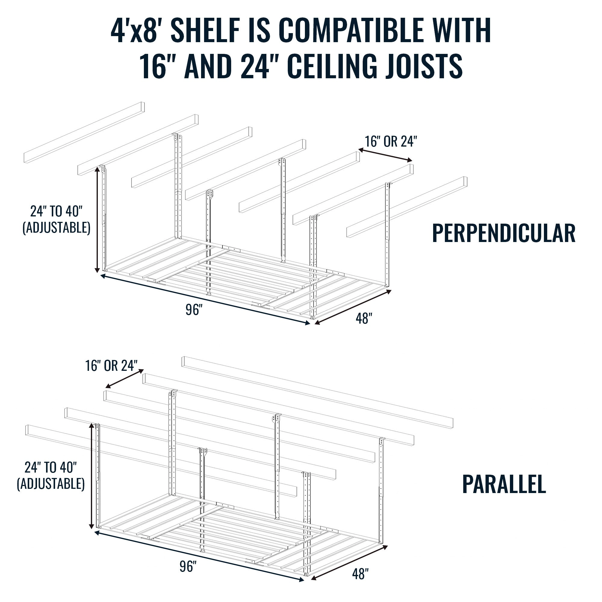 StoreYour 4' x 8' Faber Overhead Garage Shelving, Holds 700 lbs