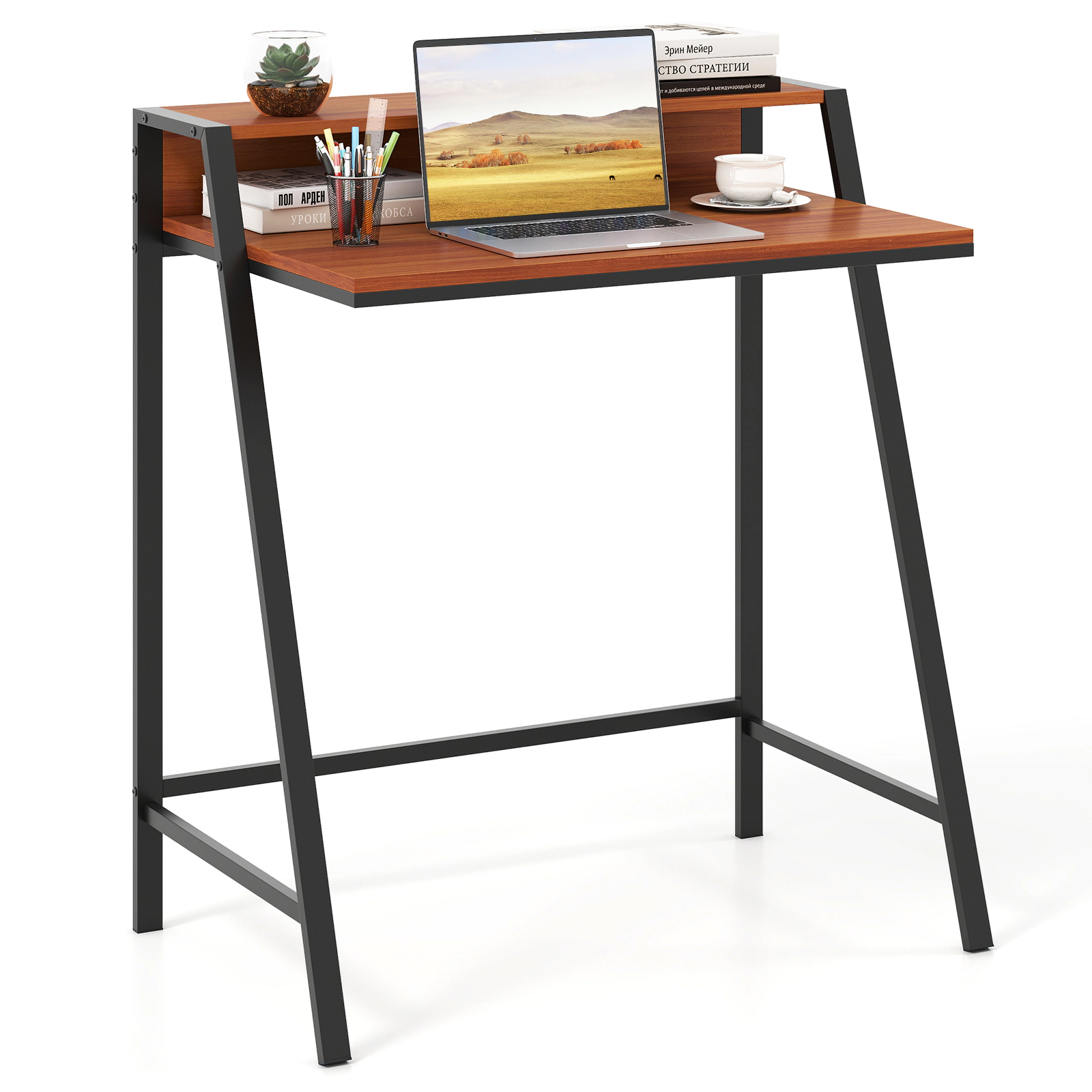 SUGIFT 31 in Computer Desk 2-Tier Study Table with Monitor Stand and Iron Frame