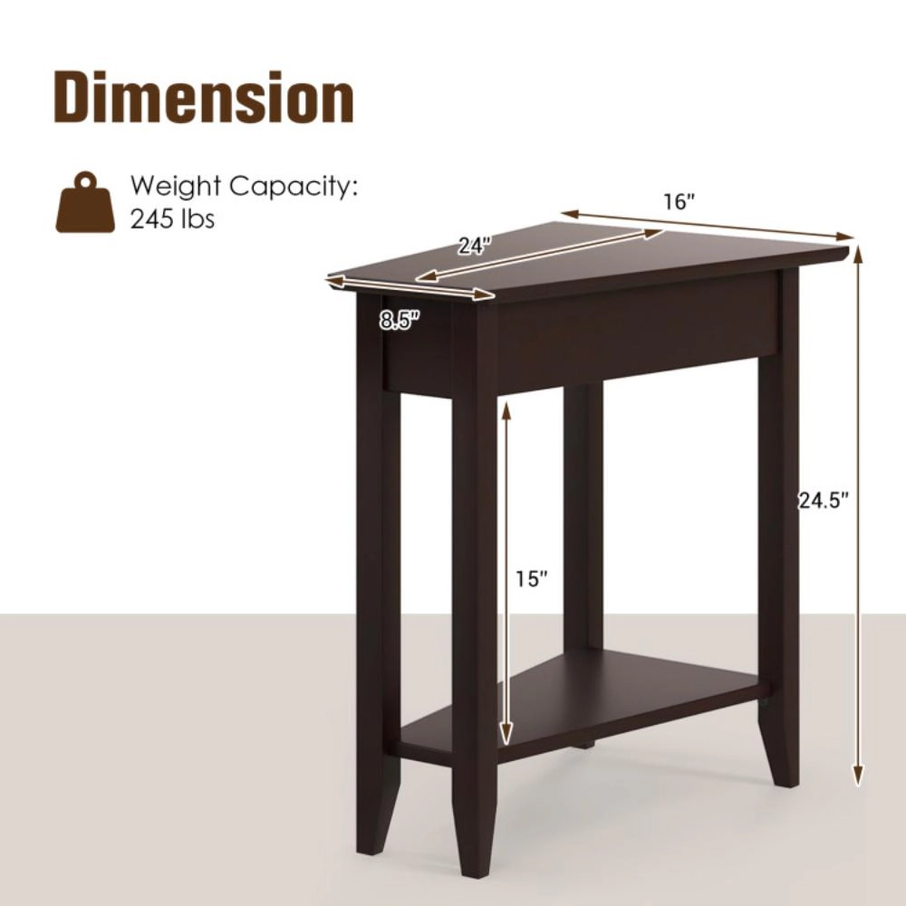 Hivvago Narrow Corner Side Table with Dual Shelves and Wooden Base