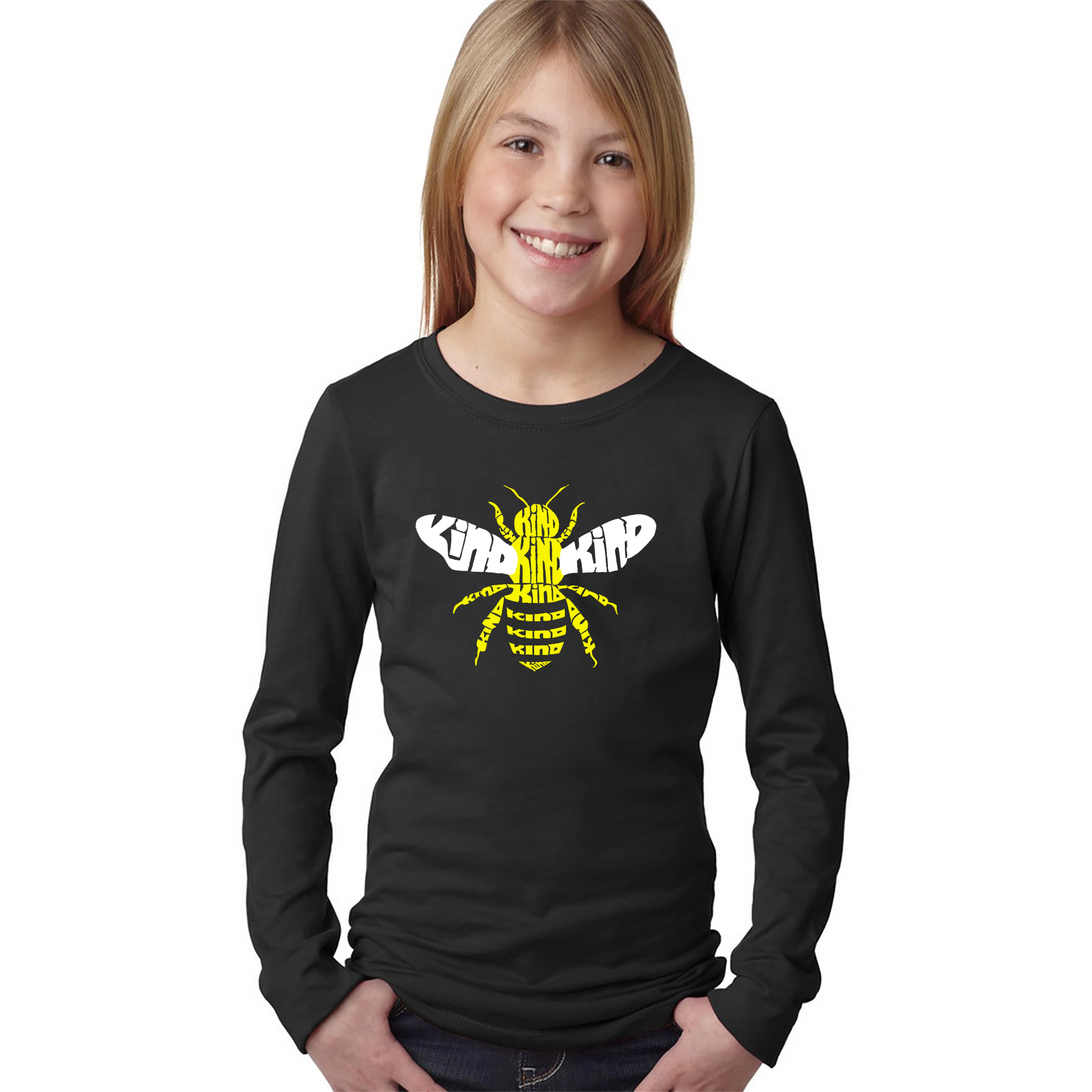 LA Pop Art Girls Long Sleeve Word T-Shirt - Bee Kind