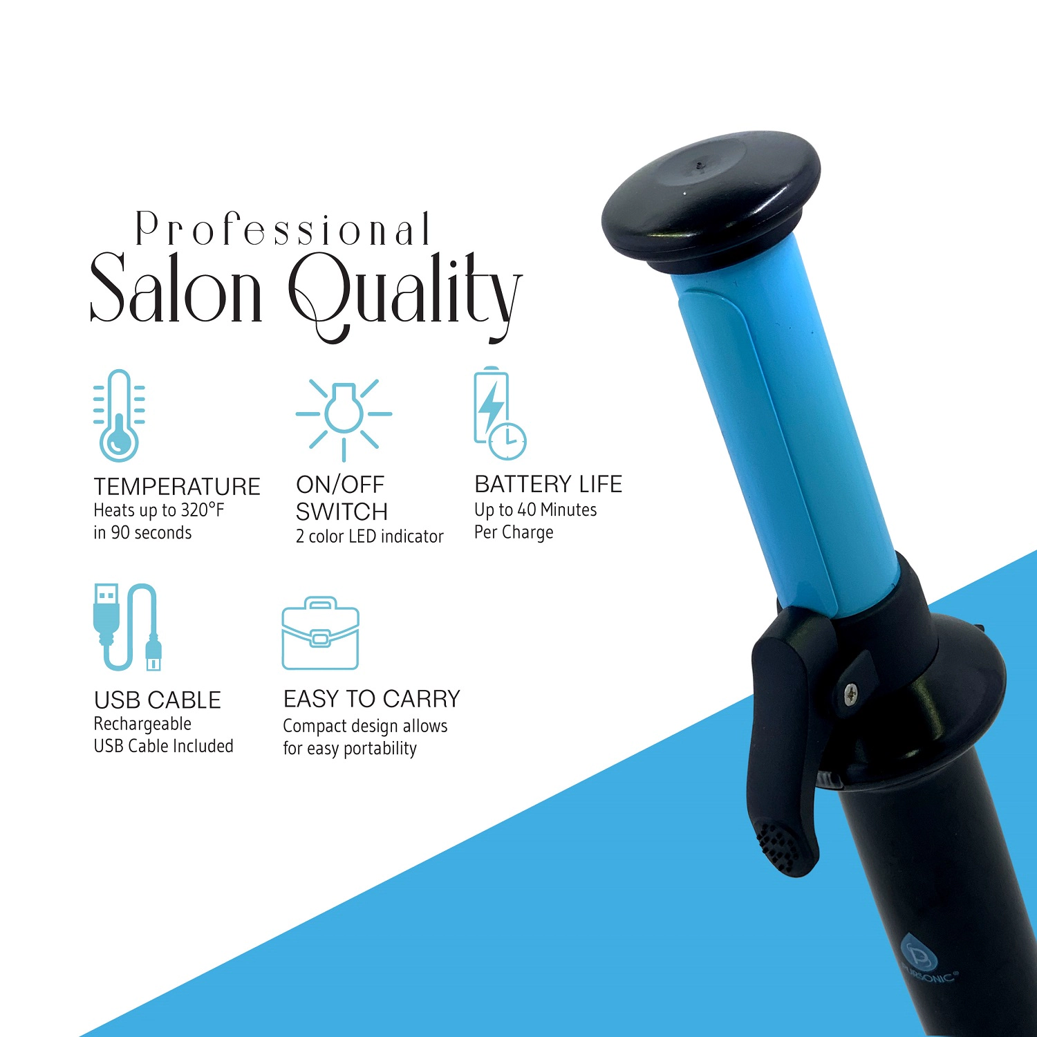 Pursonic Women's USB Rechargeable Mini Curling Iron