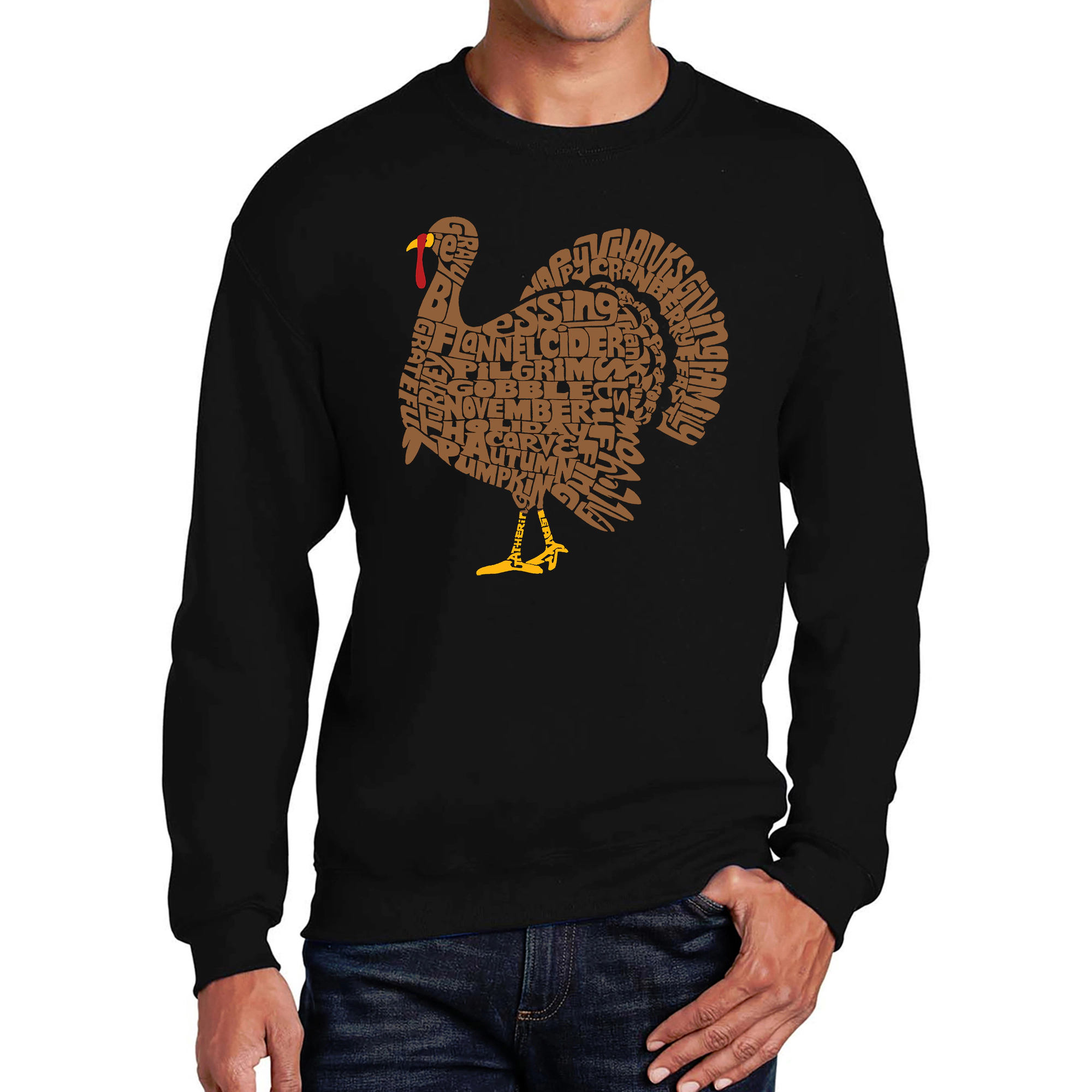 LA Pop Art Thankgiving Turkey - Men's Word Crew Sweatshirt