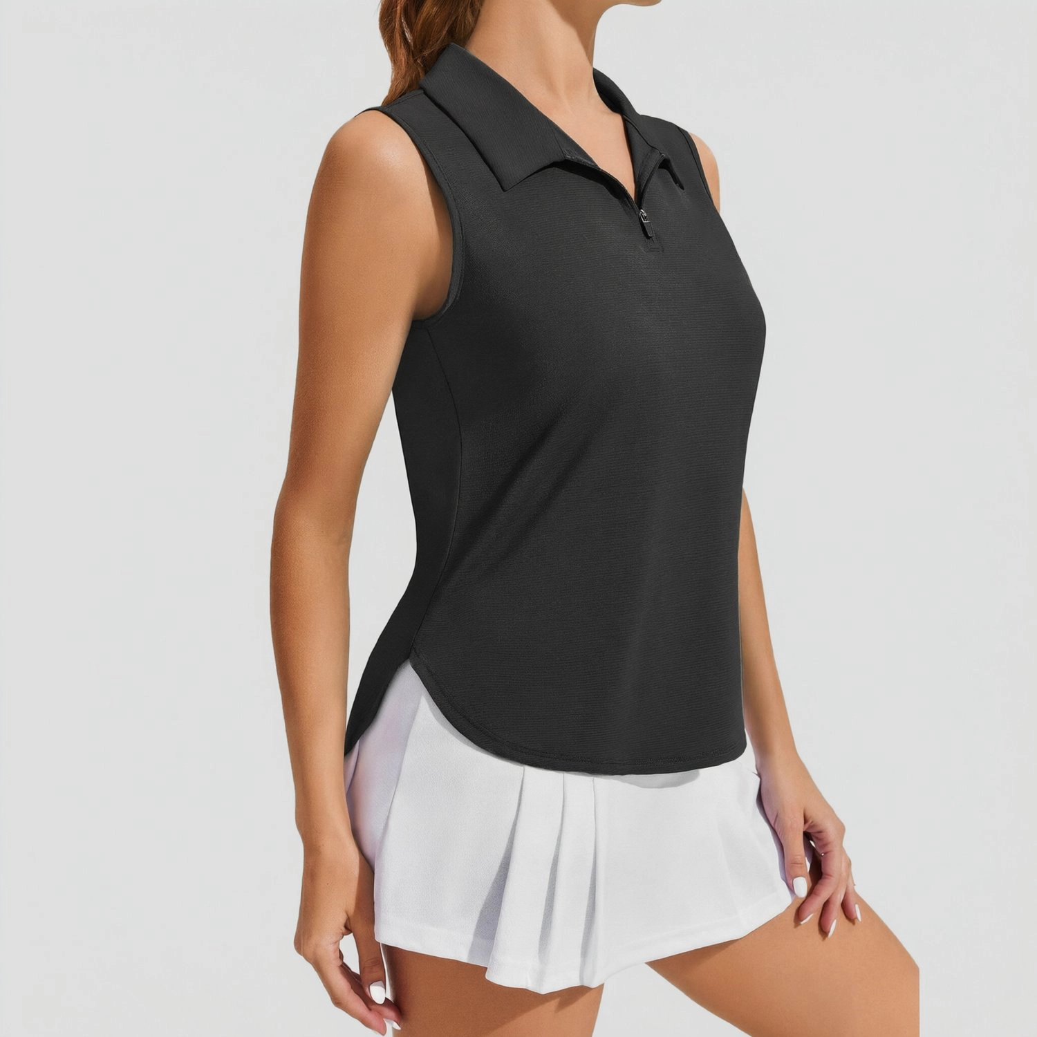 Pinspark Womens Sleeveless Polo Shirts Zip Neck Collared Casual Summer Golf Tank Tops