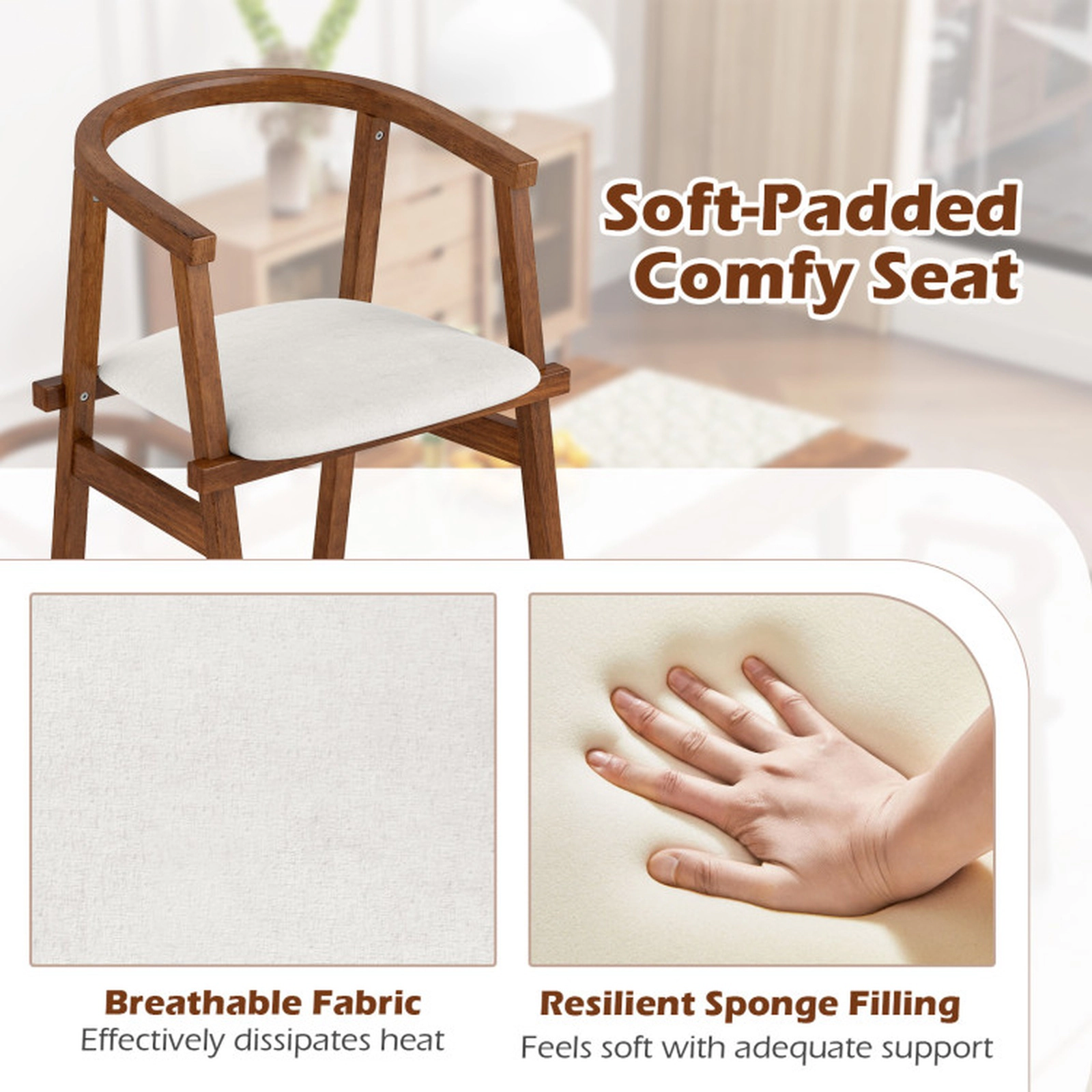 SUGIFT Set of 2 Rubber Wood Wrap Around Armrest Dining Chairs 23-in x 21.5-in x 29.5-in 340-lb Capacity Walnut