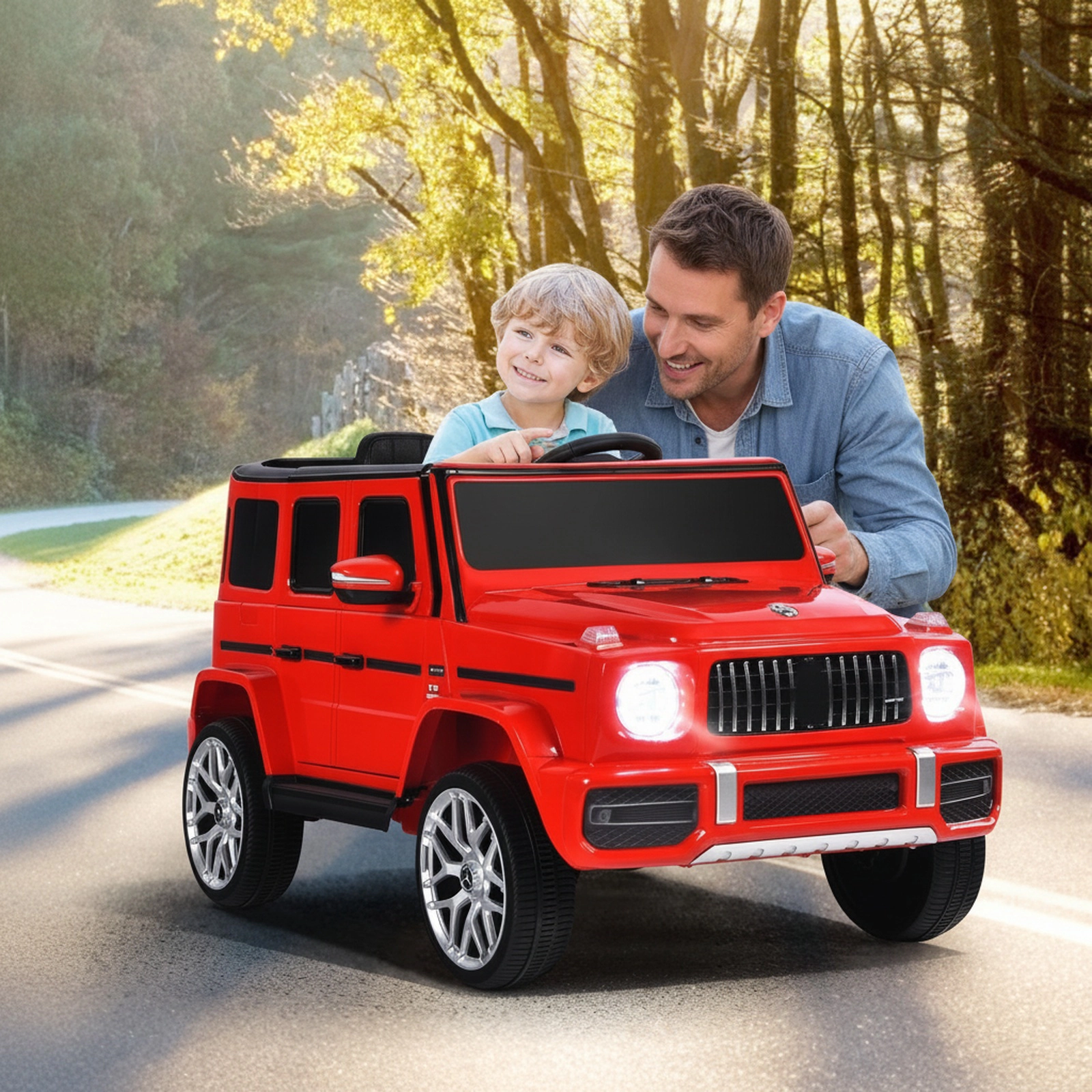 12V Kids Ride On SUV 2.4G Parent Remote Openable Locking Doors Adjustable Windows 2-Mode Ages 3+ Red Electric Car