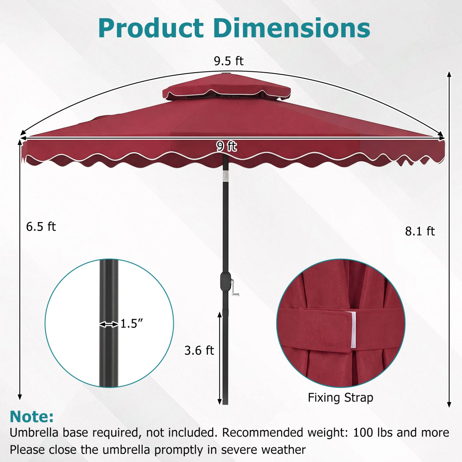 SUGIFT 9-Ft Patio Umbrella with Push Button Tilt and Crank Handle Brown/Gray/Turquoise/Red/Beige