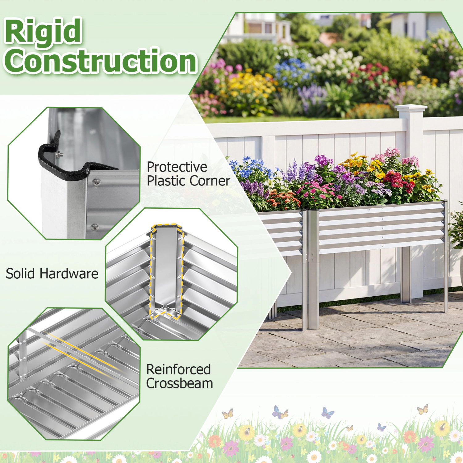 Hivvago Galvanized Raised Planter Garden Bed