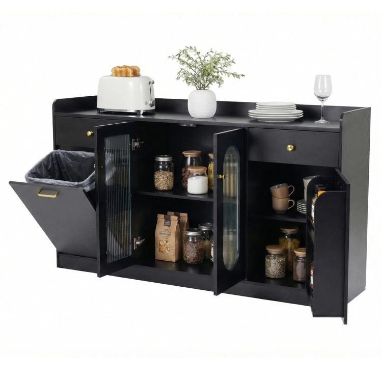 Hivvago Large Buffet Cabinet Hidden Tilt Out Trash Can With 2 Glass Doors
