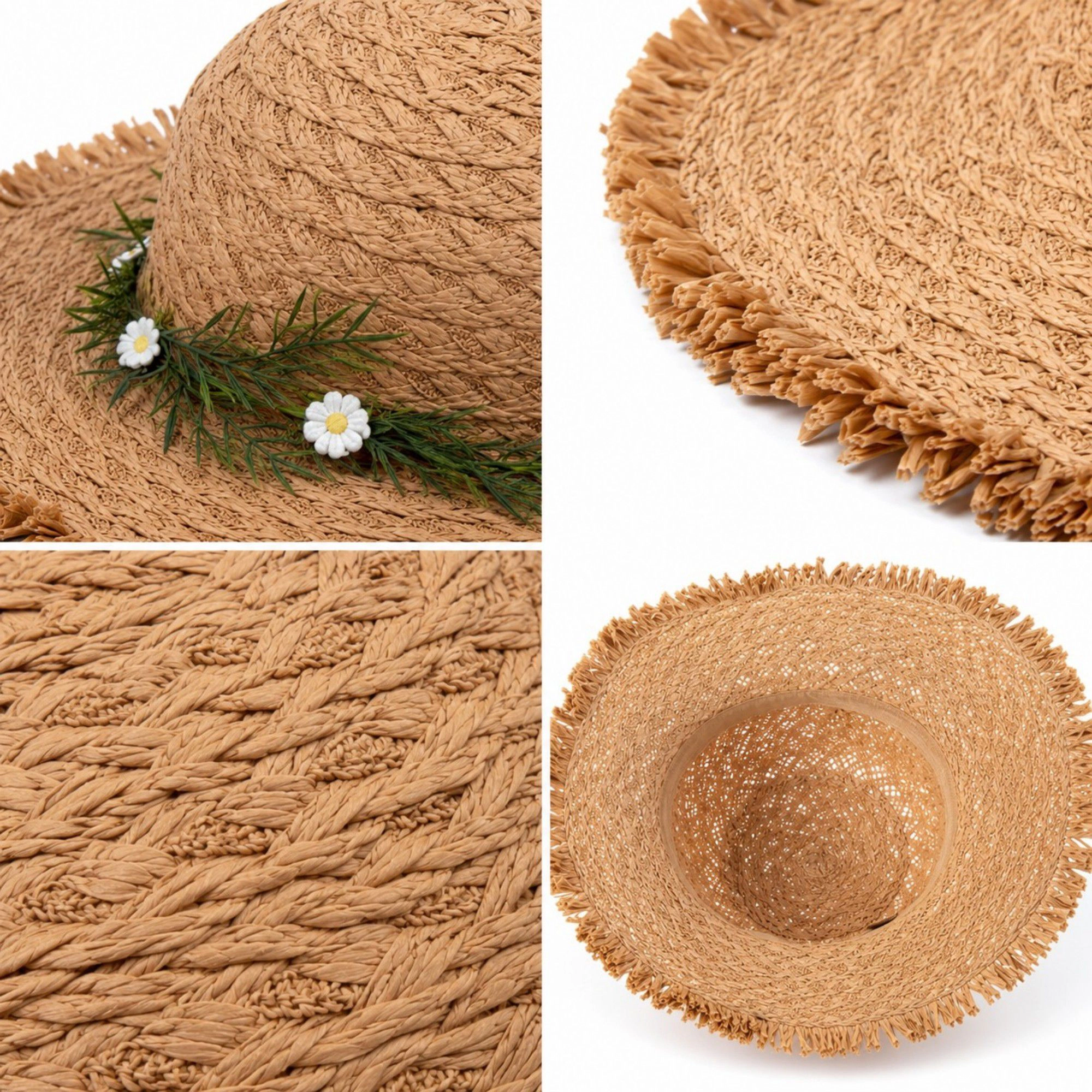 Anna-Kaci Women's Summer Sun Hat for Women - Straw Beach with Floral Embellishment