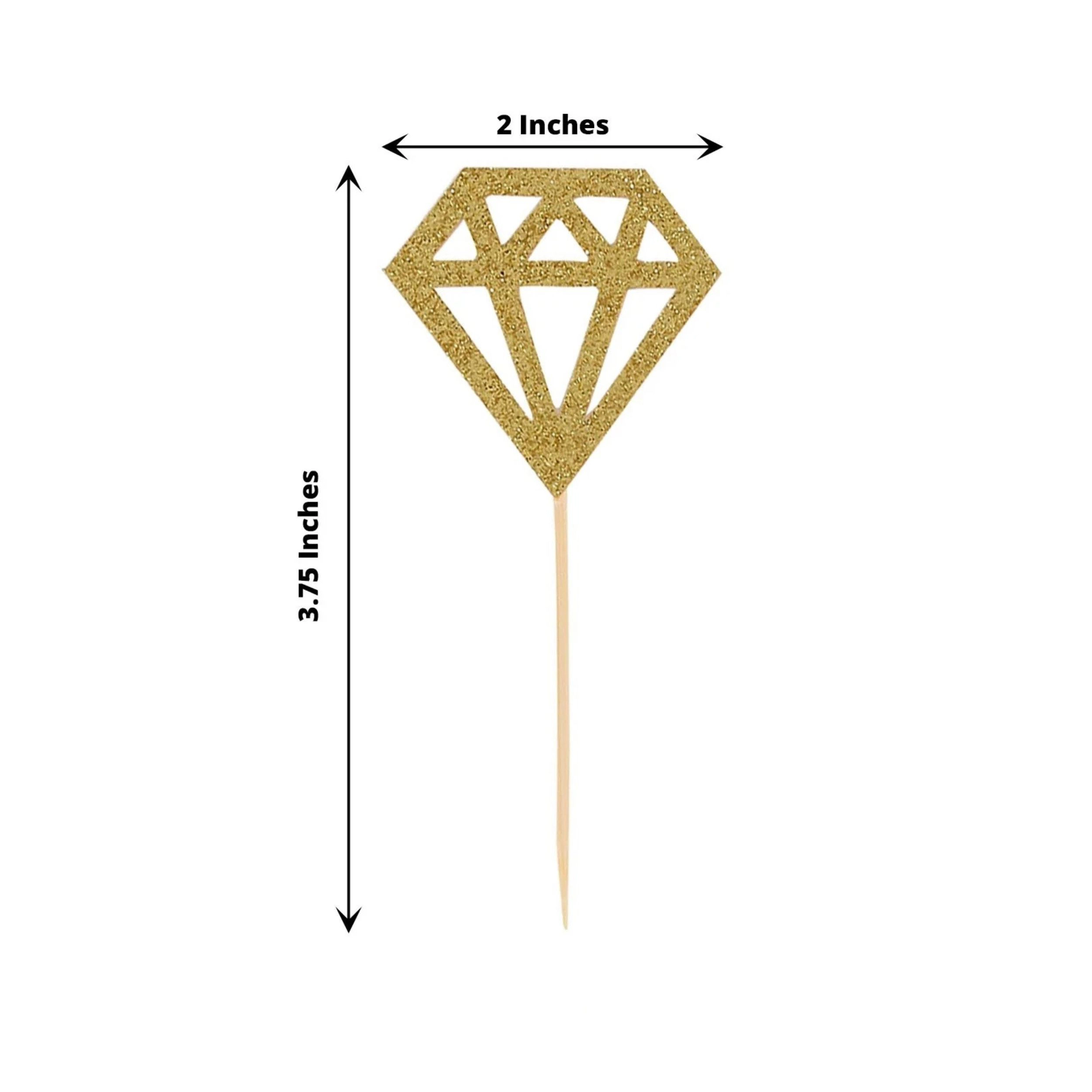 Home Collection Pack of 24 Gold Glitter Diamond Ring Cupcake Toppers with Wooden Picks