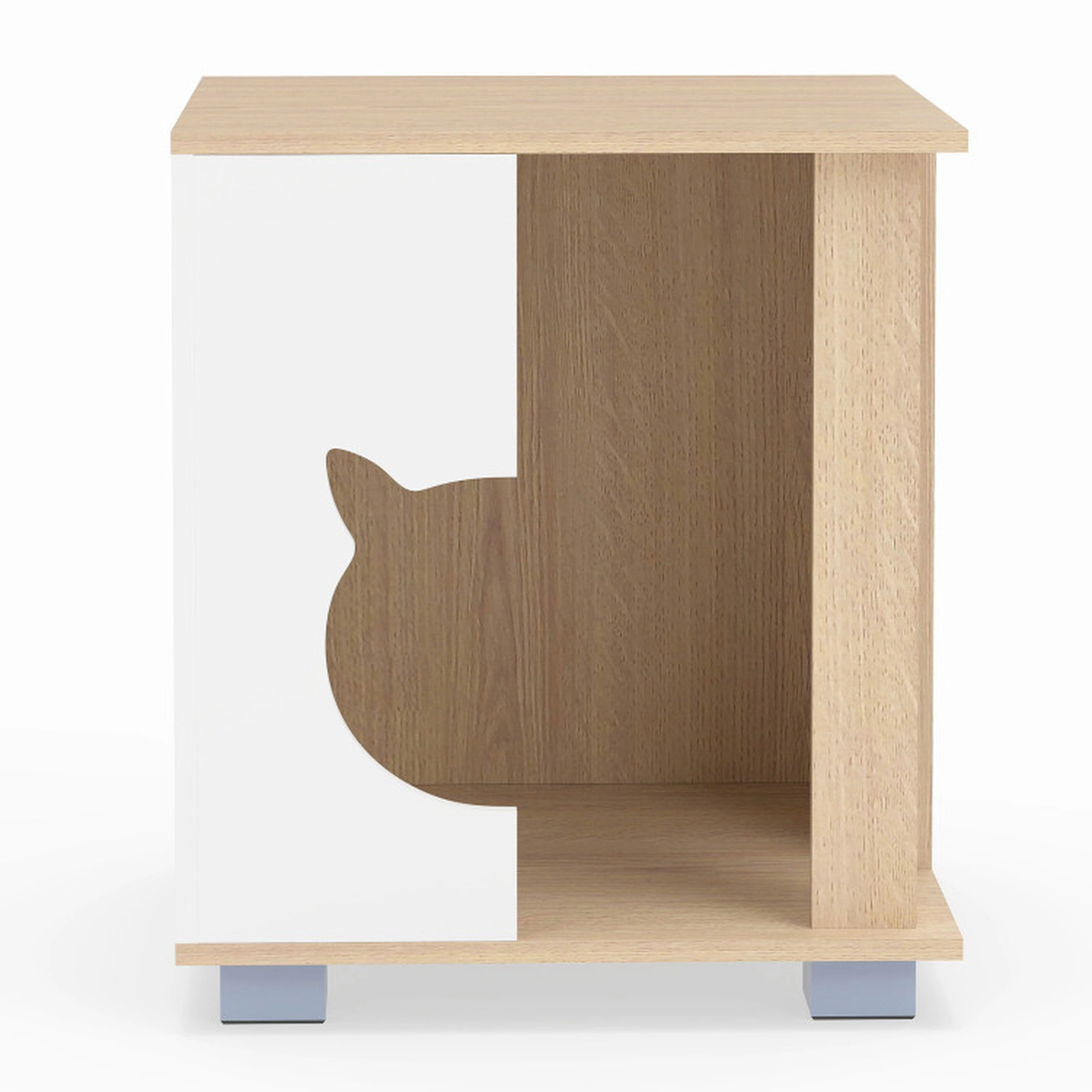 SUGIFT 44-lb Capacity Wooden Semi-Enclosed Cat Bed Side Table with Cat Head Entry and Metal Legs