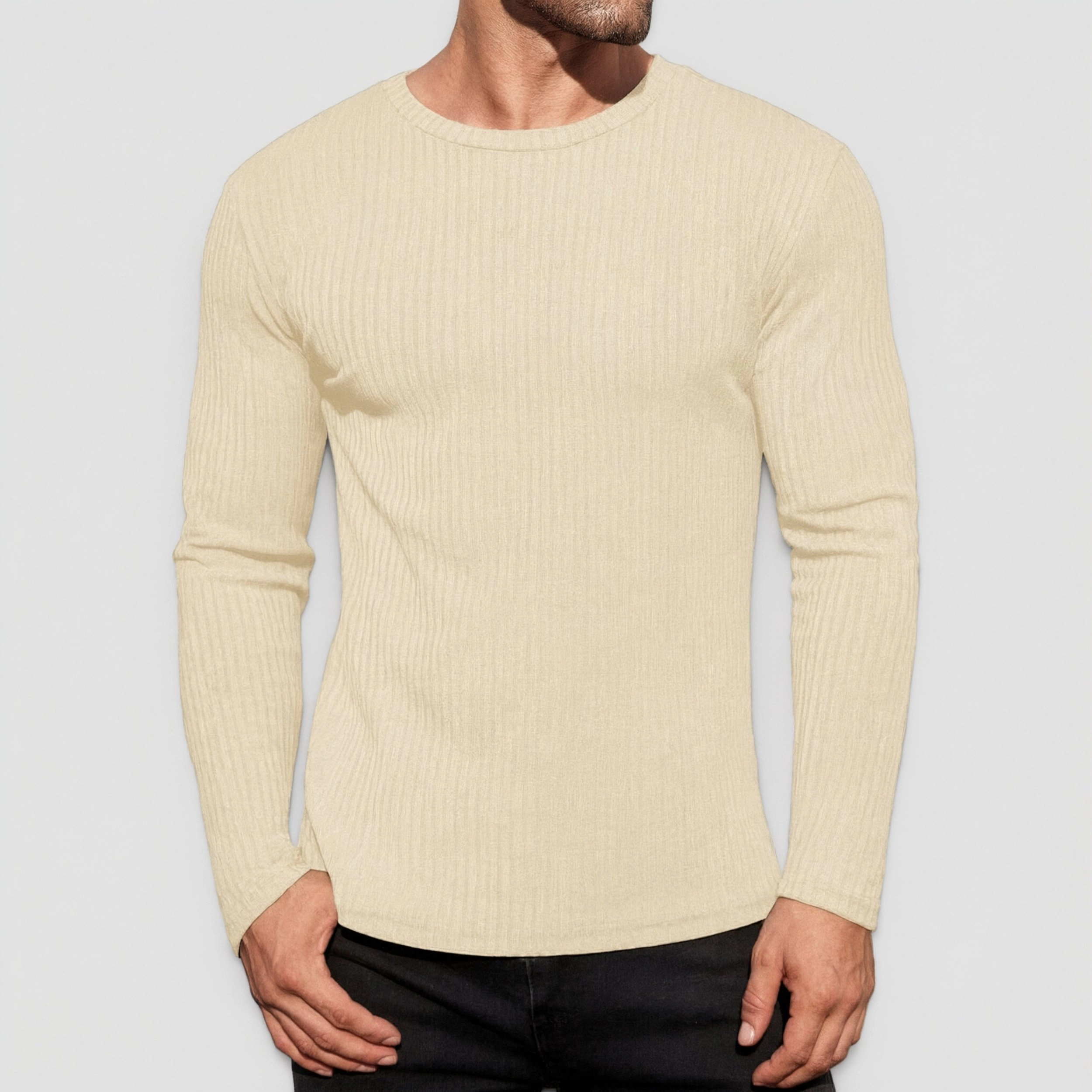Ekouaer Mens Long Sleeve Tops Thermal Underwear Shirts Ribbed Crew Neck Loungewear Solid Tight Tees