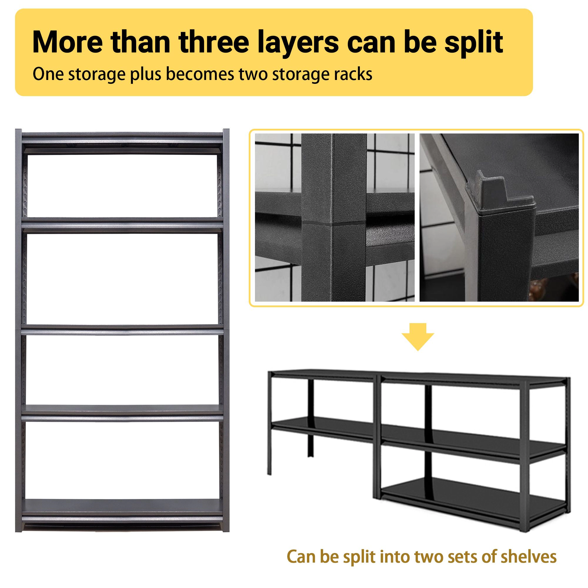 Flynama 72" H, 5-Tier Metal Shelves, 2000Lbs Capacity, Black, Garage/Industrial Storage
