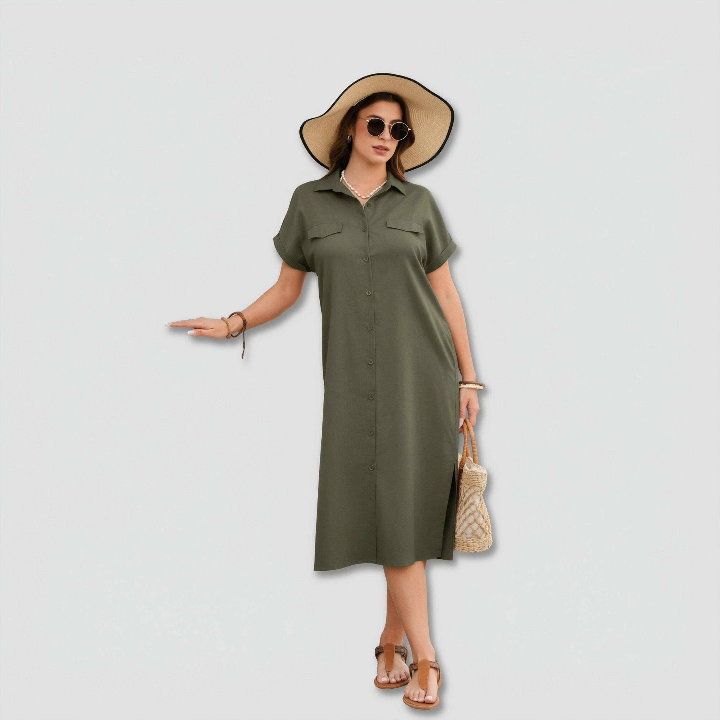 Zeagoo Women's Short Sleeve Loose Tunic Midi Shirt Dress Cover Up with Pockets