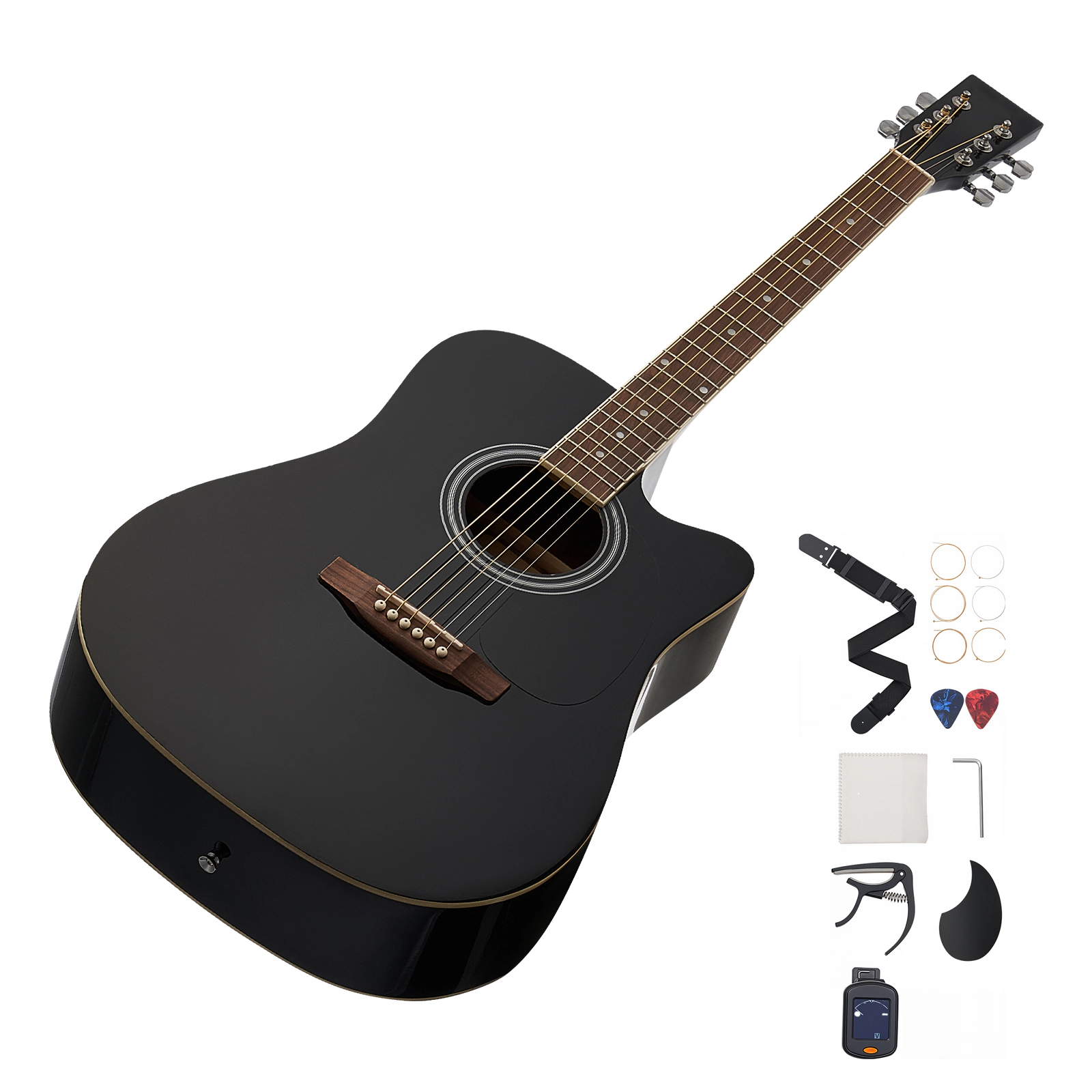 HONGGE 41 in Cutway Acoustic Guitar 6-String Solid Spruce Top Beginner Bundle with Gig Bag Tuner Strap Strings Picks