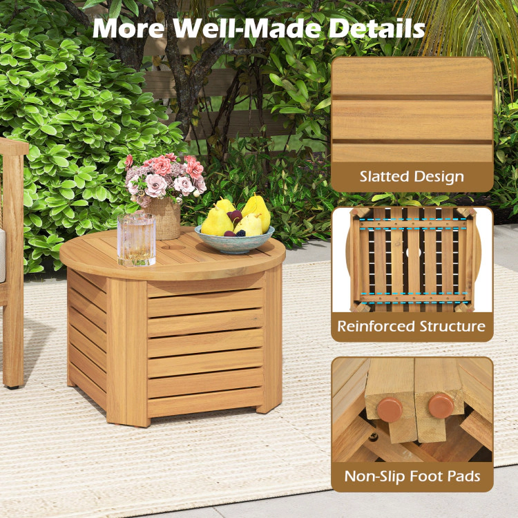 Hivvago 2-In-1 Outdoor Side Table With Storage & Acacia Wood Slatted Design