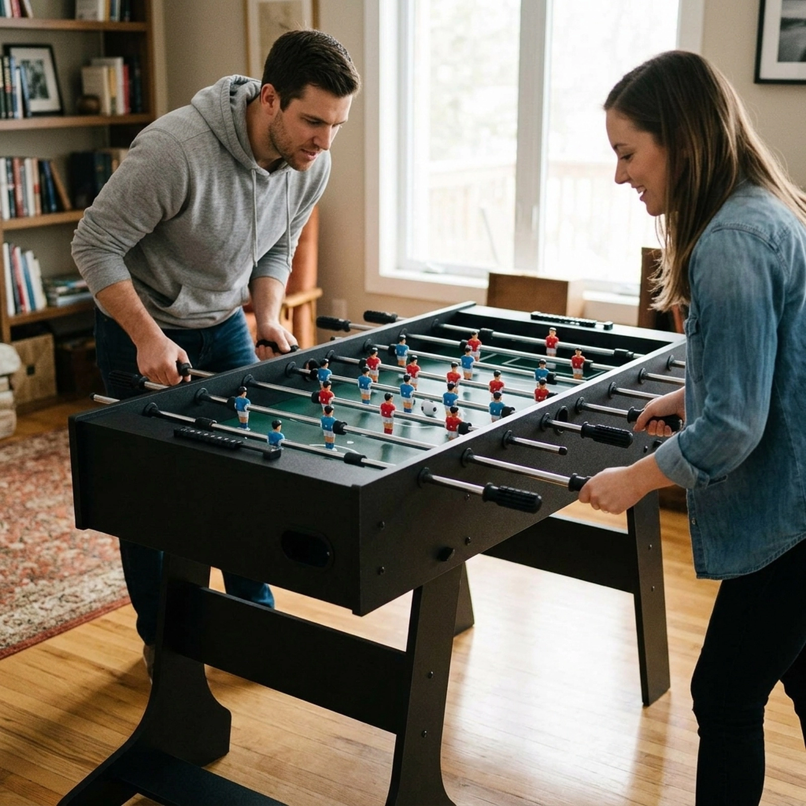 SUGIFT Folding Space-Saving Foosball Game Table with 22 Players Ages 8 and Up Black/Natural