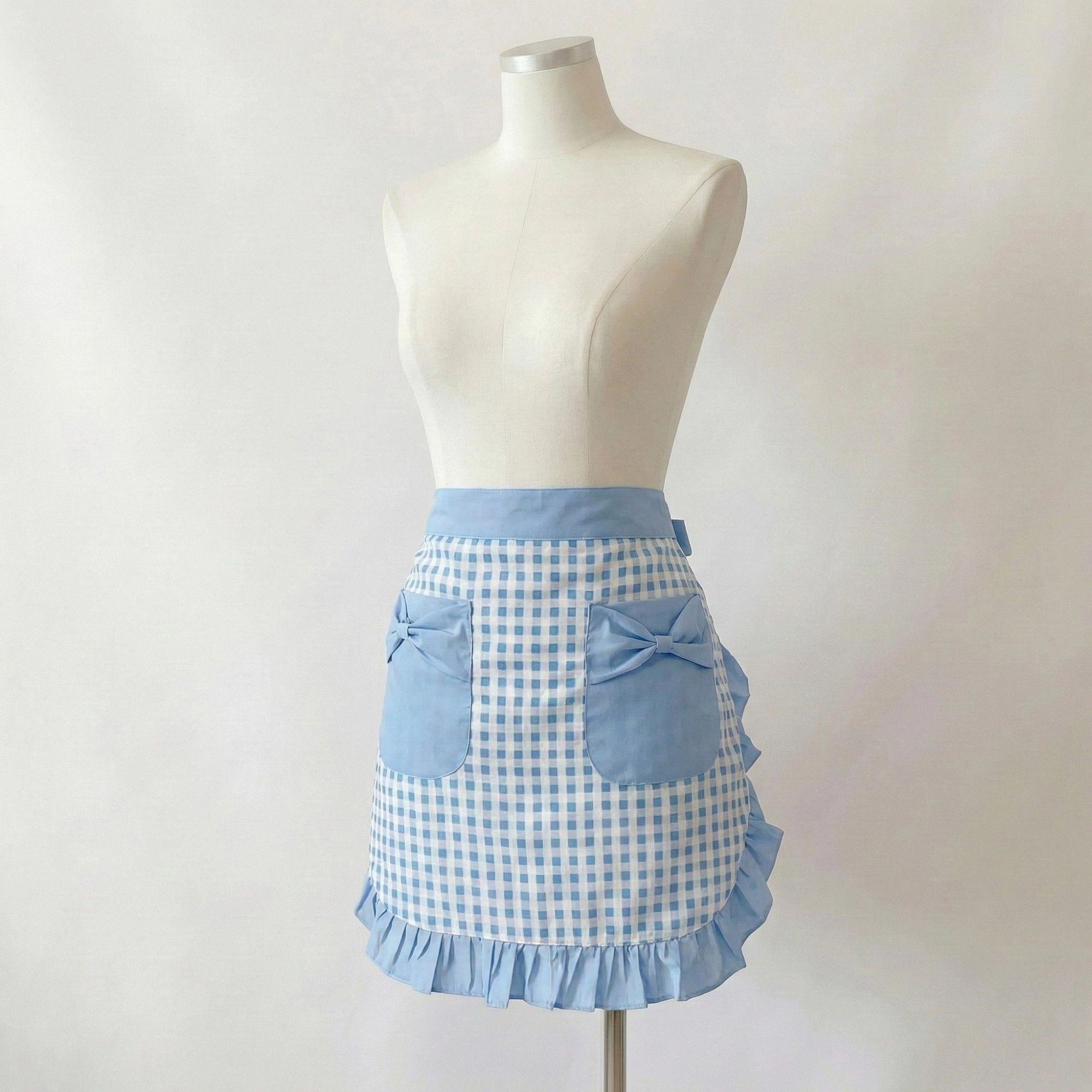 Alilang Women Gingham Kitchen Apron with Ruffle Trim Adjustable Waist Ties Bow Pocket Details and Front Coverage