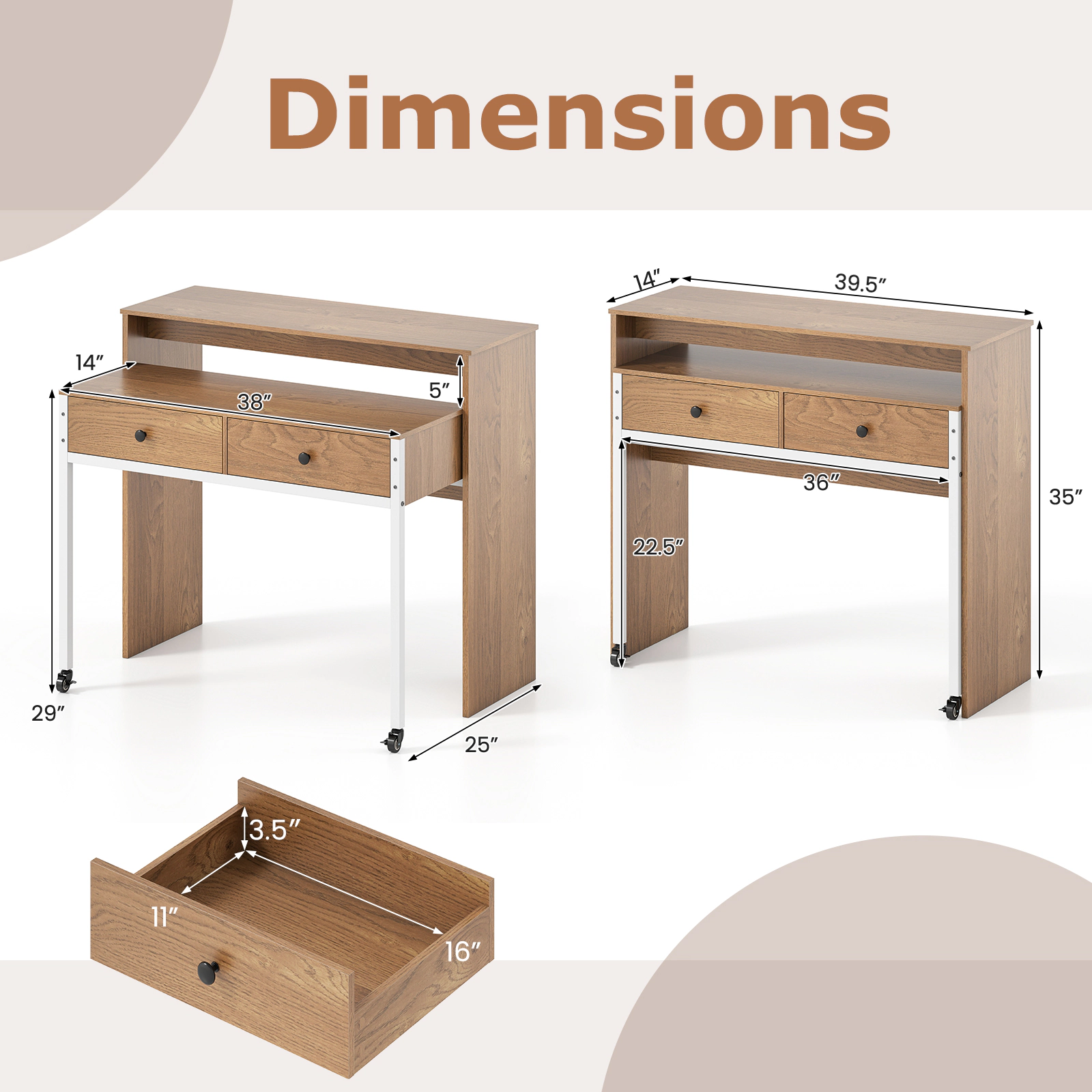 SlickBlue Multifunctional Study Desk with Expandable Work Surface for Home Office