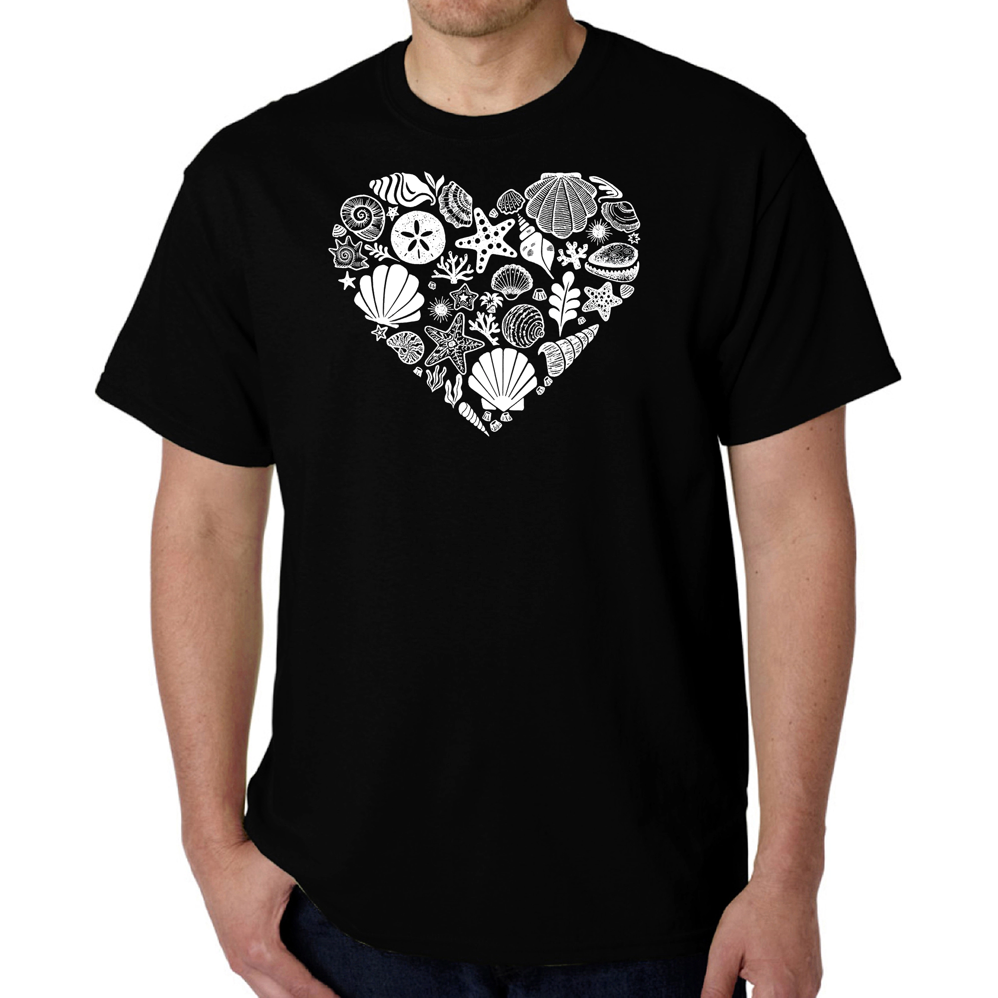 LOS ANGELES POP Art Men's Sea Shells Word T-Shirt - 100% Cotton, Crew Neck, Short Sleeve