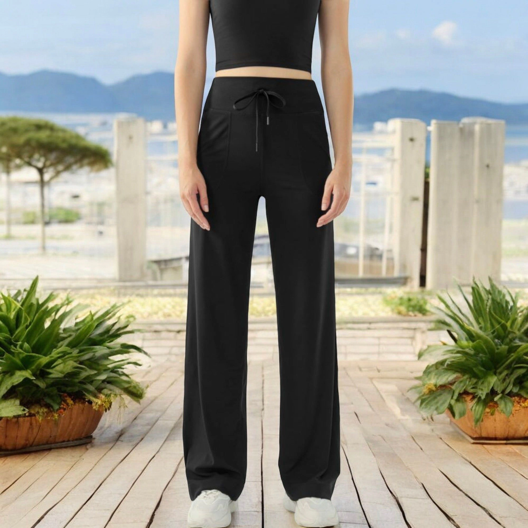 Anna-Kaci Women's High-Waisted Wide-Leg Lounge Pants with Drawstring and Pockets