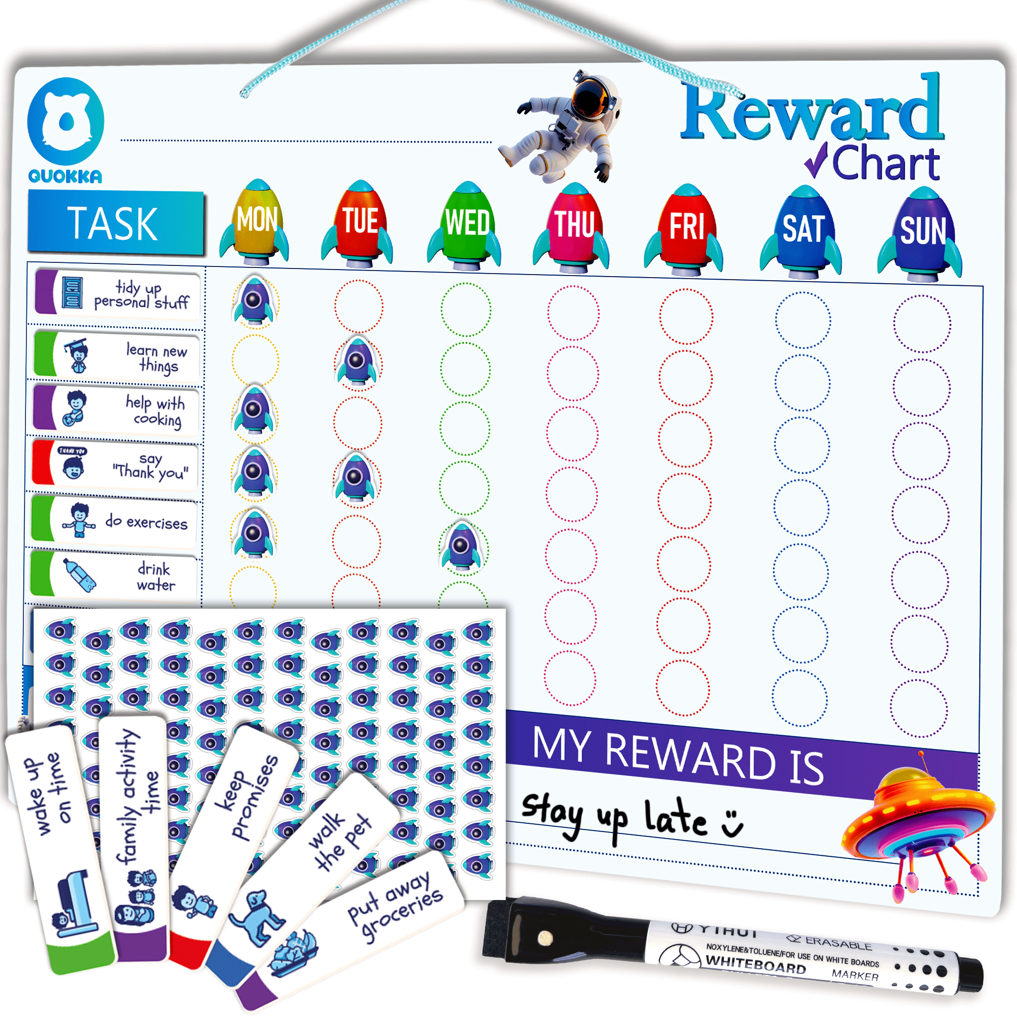 QUOKKA Magnetic Chore Chart for Kids, Behavior & Responsibility Reward Board Toddlers Teens
