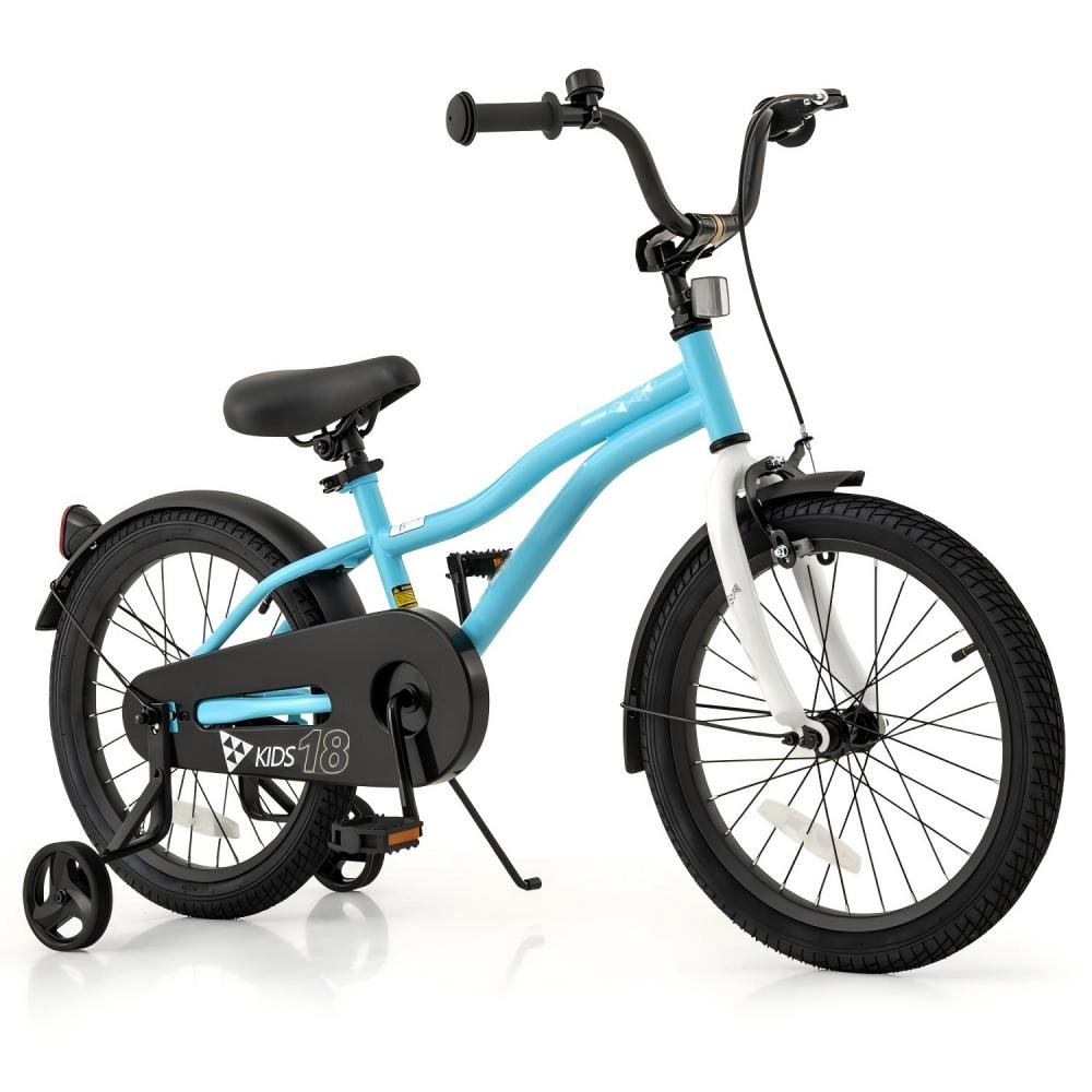 SUGIFT Blue Detachable Training Wheels Kickstand Reflectors and Bell Kids 18 Inch Bike