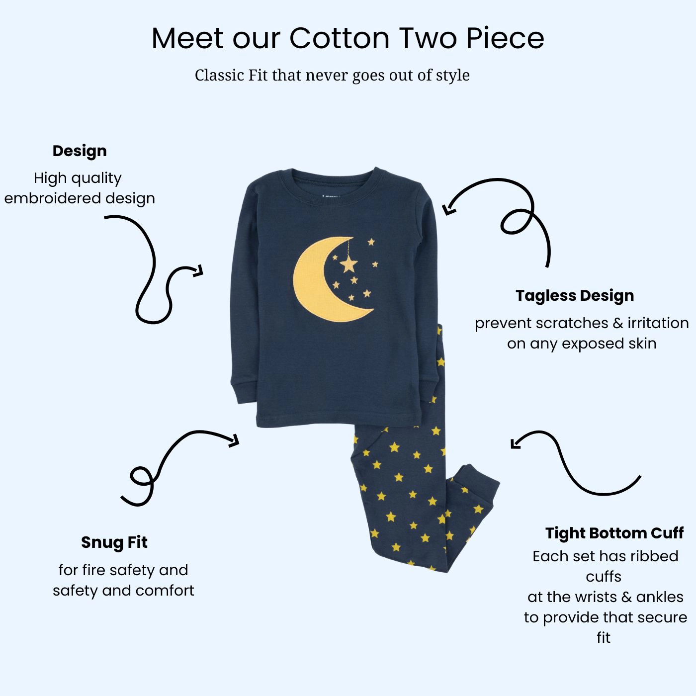 Leveret Baby/Toddler/Kids 2-pc Cotton Snug Fit Celestial Moon & Star Pajamas