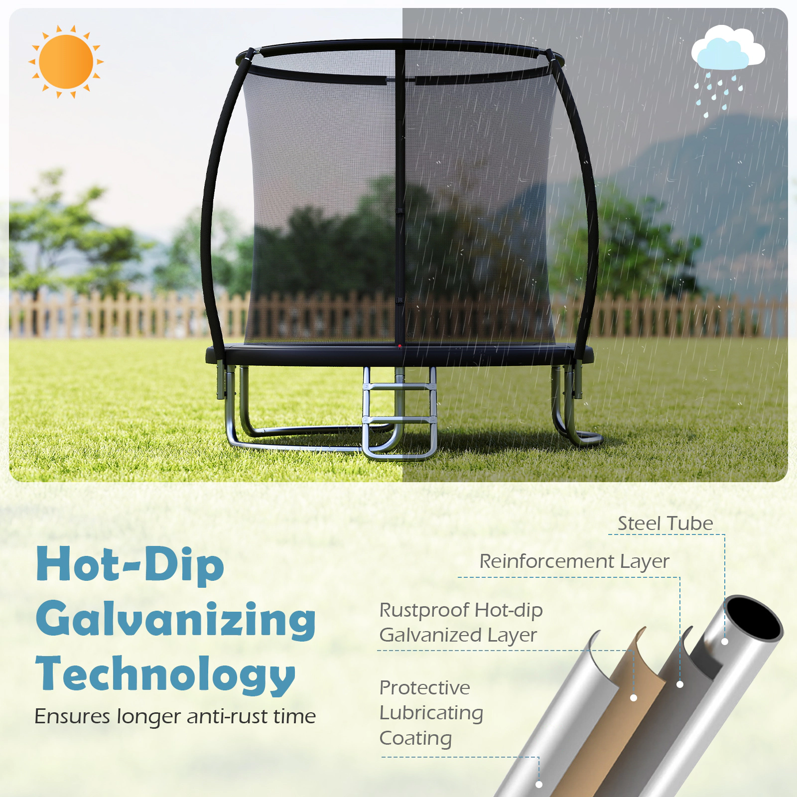 SUGIFT Black Enclosure Net and Ladder 8 FT Outdoor Heavy Duty Kids Recreational Trampoline