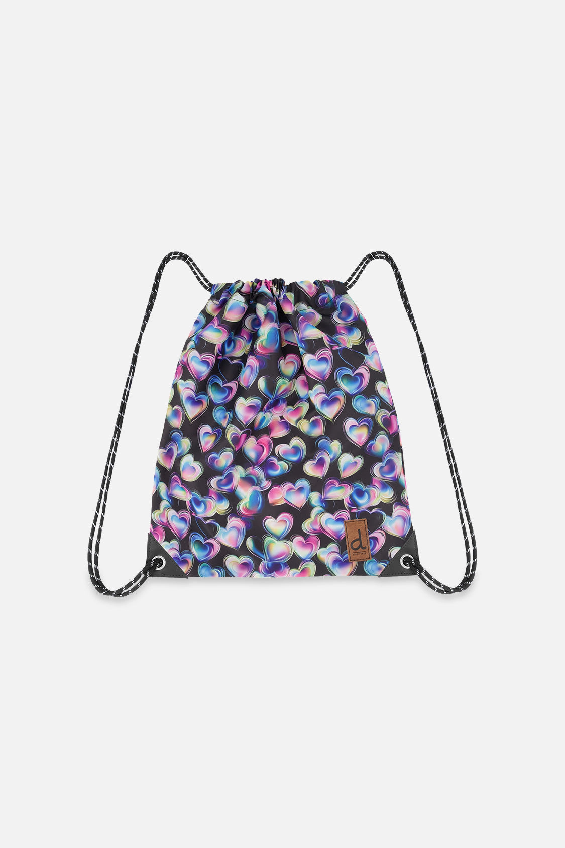 Deux par Deux Girls Lightweight Heart Print Drawstring Bag