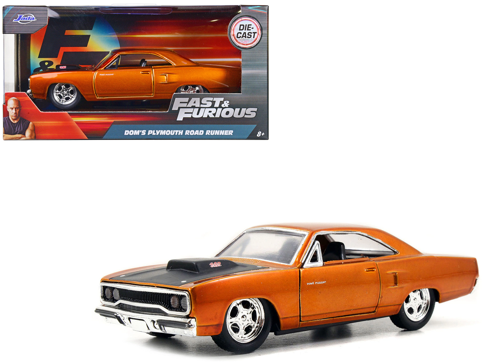 Jada Dom's Plymouth Road Runner Orange Metallic with Matt Black Hood "Fast & Furious" Series 1/32 Diecast