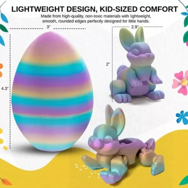 Sperric 3D Printed Surprise Eggs, 4.3” Prefilled Easter Egg w/ Articulated Bunny Fidget Toys, Basket Stuffers 2Pk