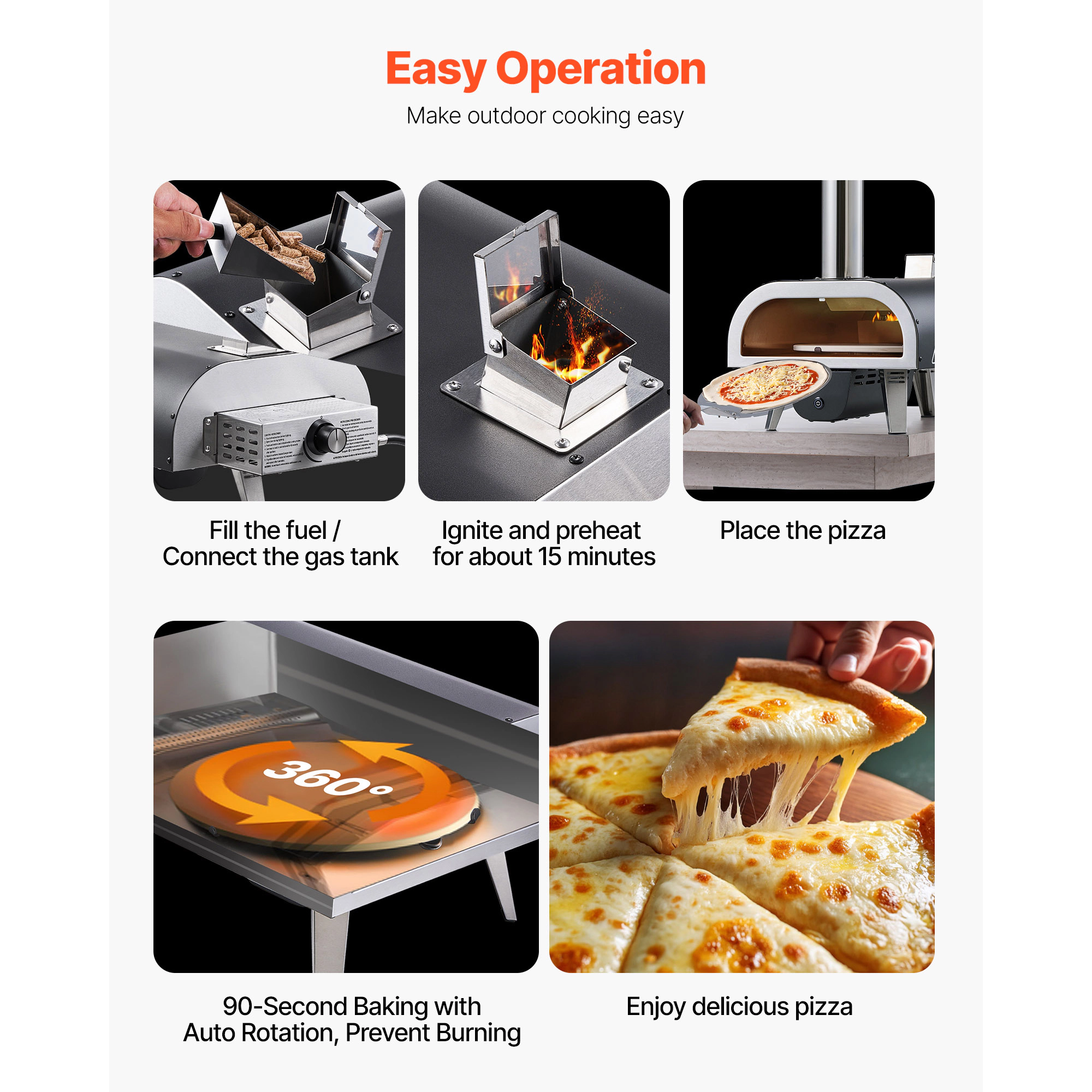 HONGGE Pizza Oven Outdoor Pellet Pizza Oven with Thermometer Wood Pizza-Maker for Backyard Camping
