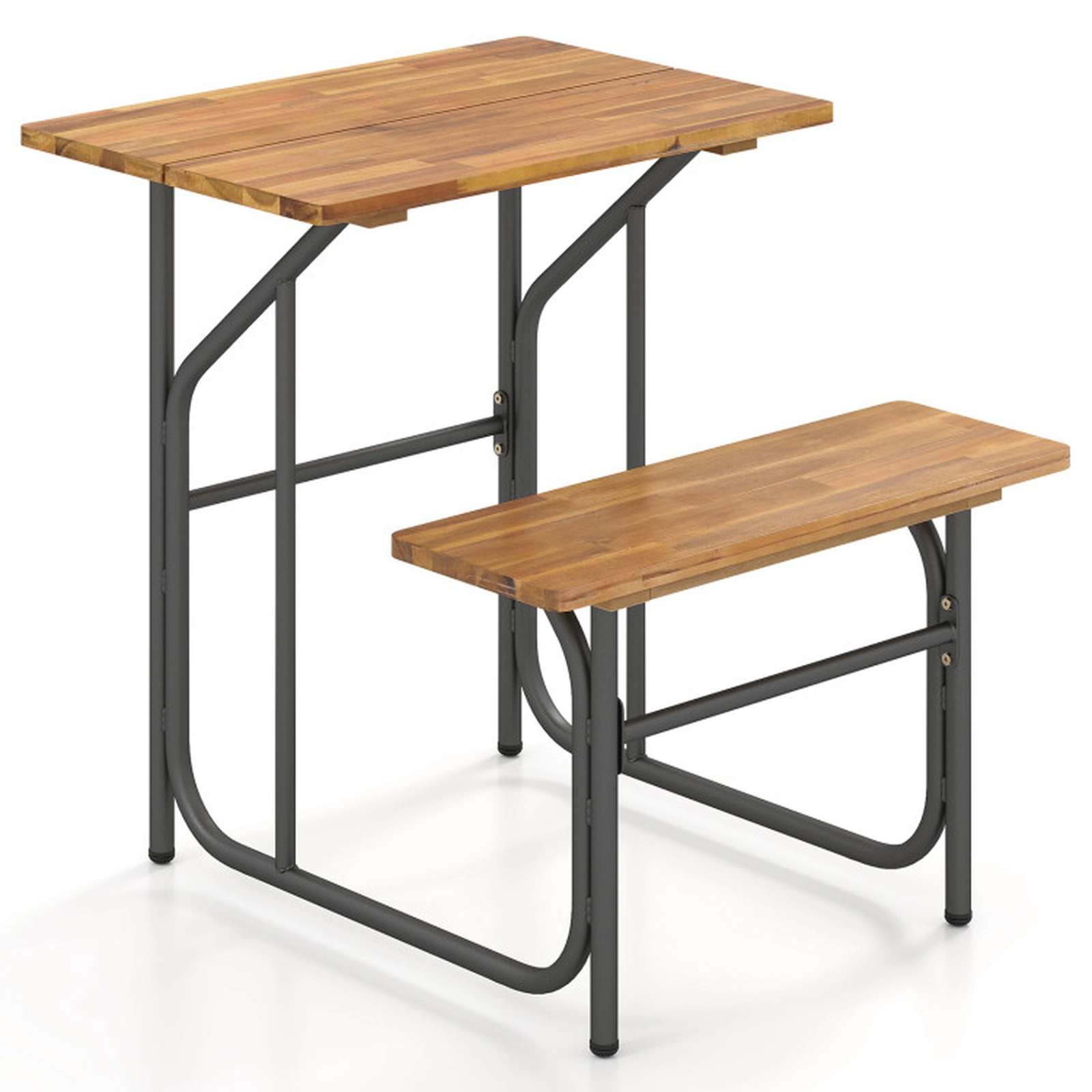 SUGIFT Single-Side Acacia Wood Patio Table and Bench Set 180-lb Tabletop 400-lb Bench Black + Natural