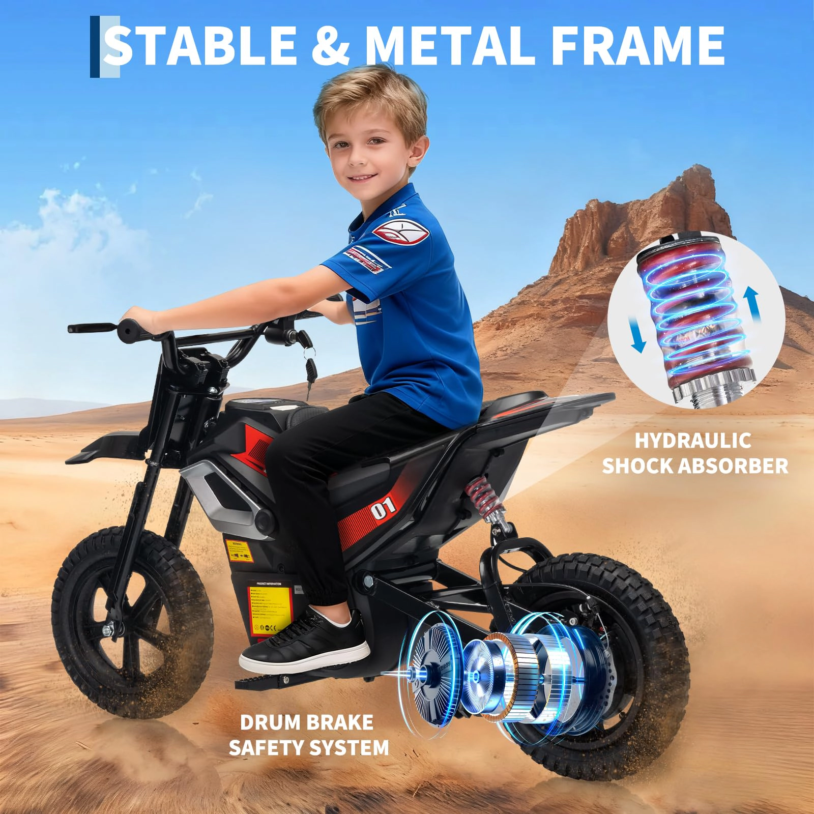 24V Kids Dirt Bike, Ride-On Off-Road Motorcycle with Twist Grip Throttle, 350W Motor, 13.67MPH