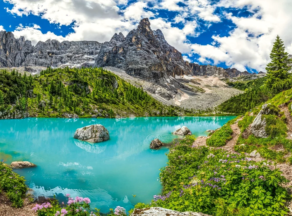 CASTORLAND 2000 Piece Jigsaw Puzzles, Lake Sorapis, Alps, Italy, Vibrant Turquoise Glacial Water Scene, C-201006-2