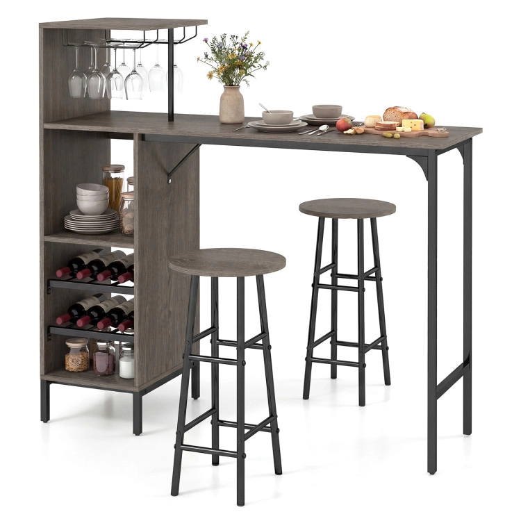 Hivvago 3 Piece Bar Table And Chairs Set With 6-Bottle Wine Rack