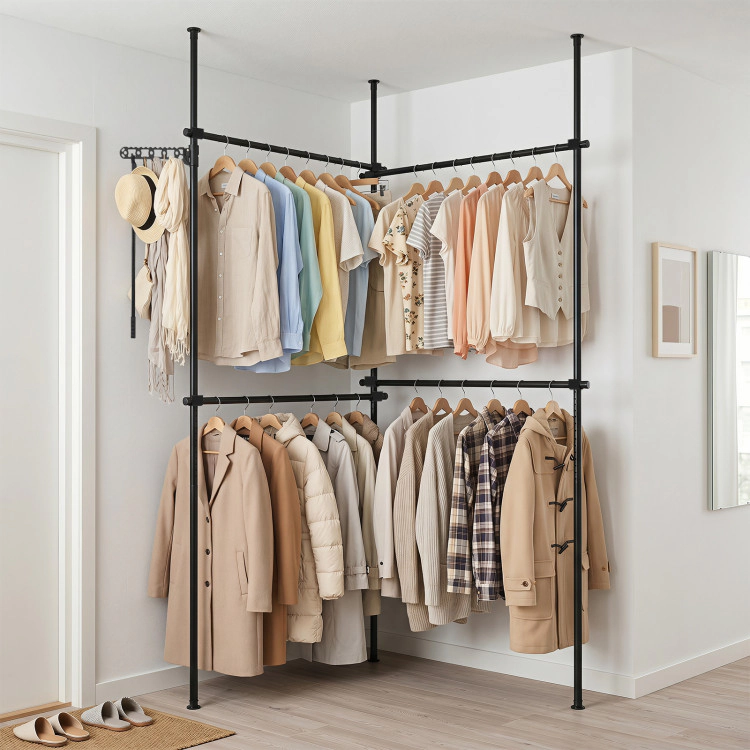 Hivvago Adjustable Floor to Ceiling Clothes Rack with 4 Hanging Rods