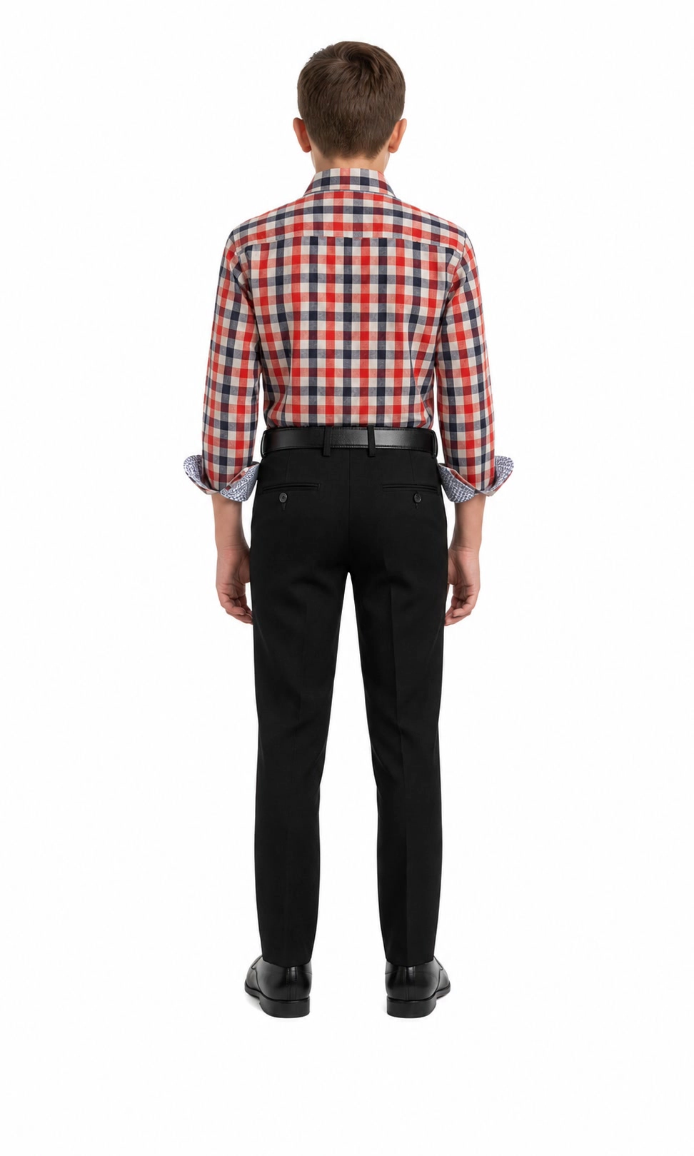 Elie Balleh Boys Slim Fit Plaid Dress Shirt