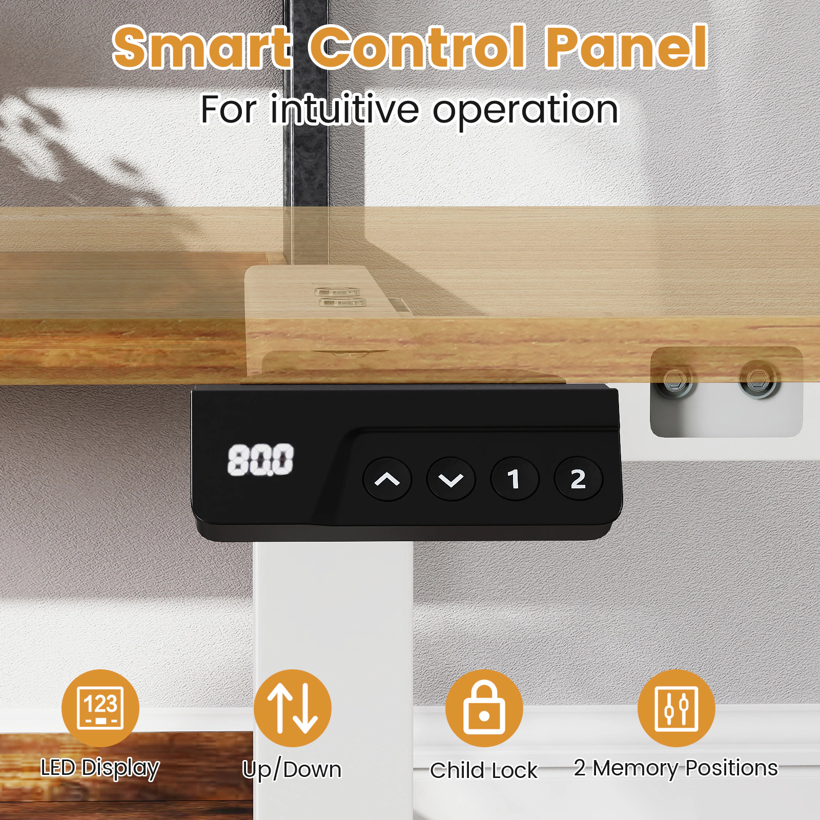 SUGIFT Electric Height Adjustable Standing Desk Frame LED Control Panel 33.5 x 22 in Base 155-lb Capacity White Metal