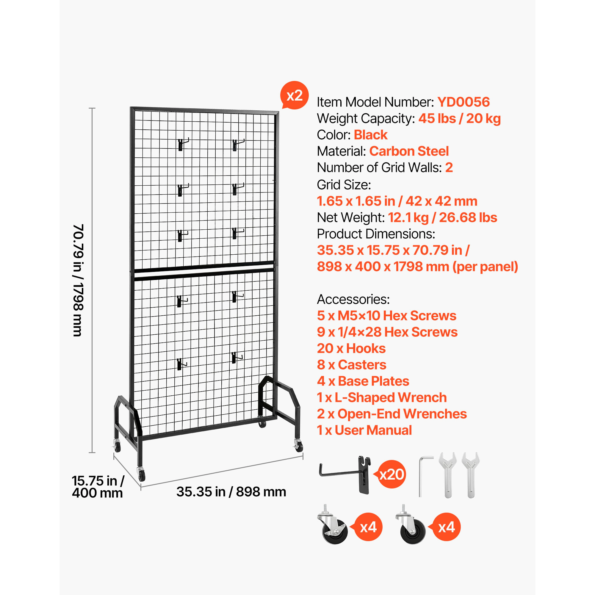 HONGGE Grid Wall Wire Grid Panels Display Art Display with and Hooks Gridwall for Craft