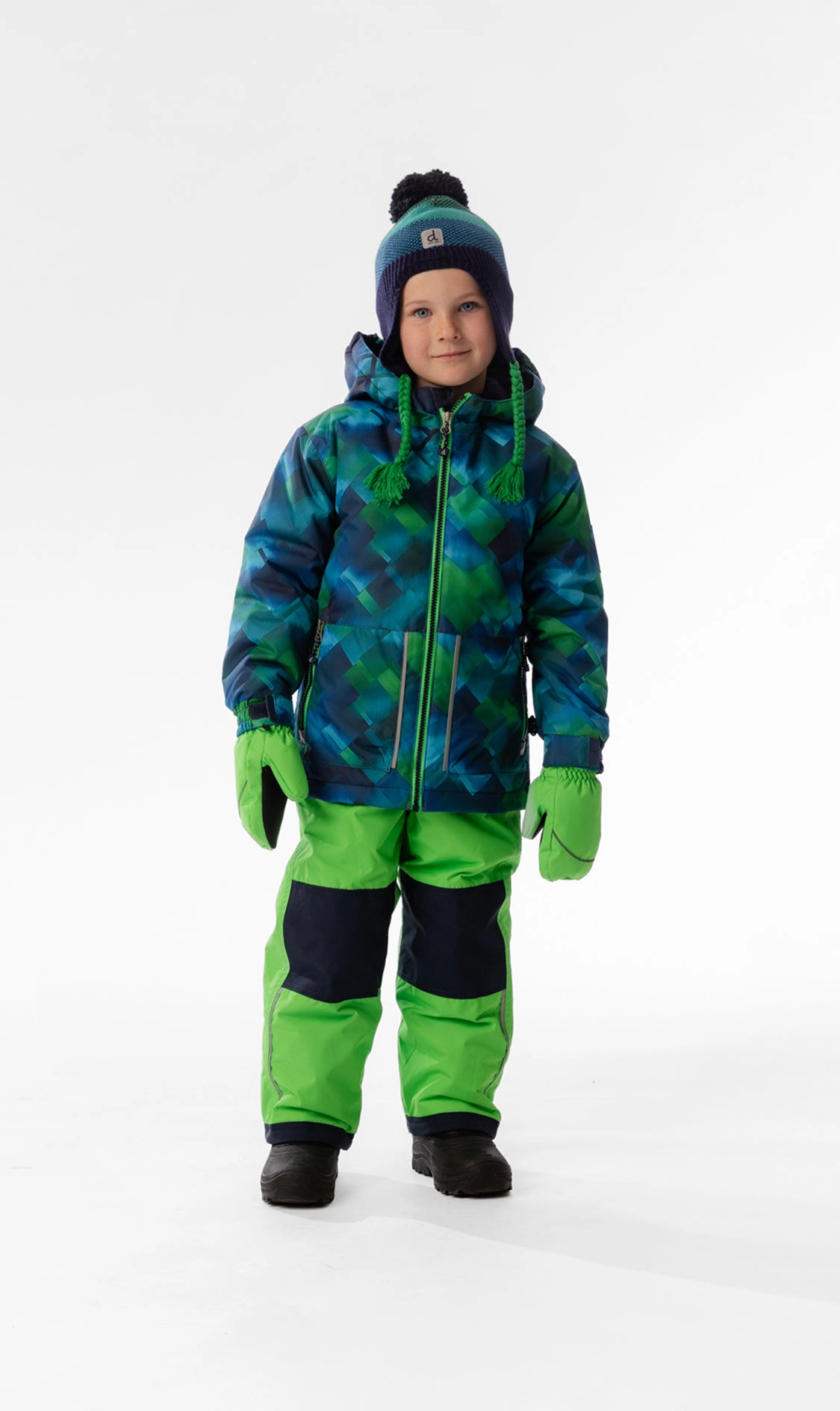 Deux par Deux Boys Checkered Print Lightweight Two Piece Snowsuit with Hooded Jacket and Snow Pants