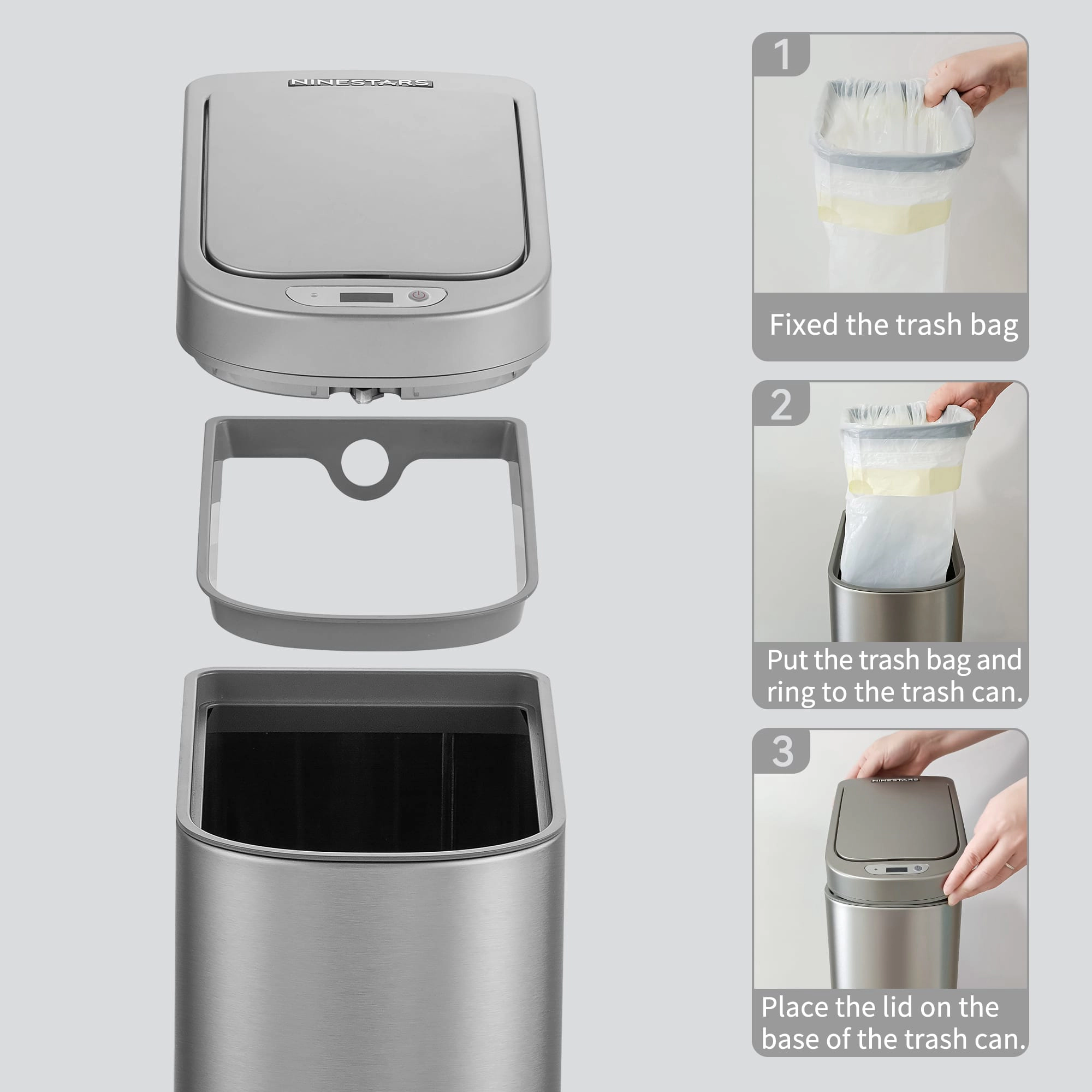 Ninestars Slim 1.85-Gallon Stainless Steel Motion Sensor Trash Can