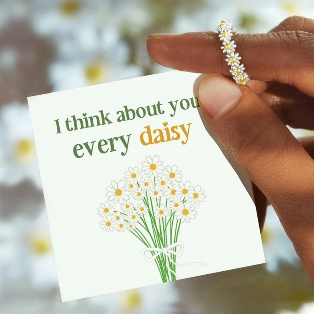 Little Daisy Flower Ring I Think About You Every Daisy Ring Wedding Band Ring