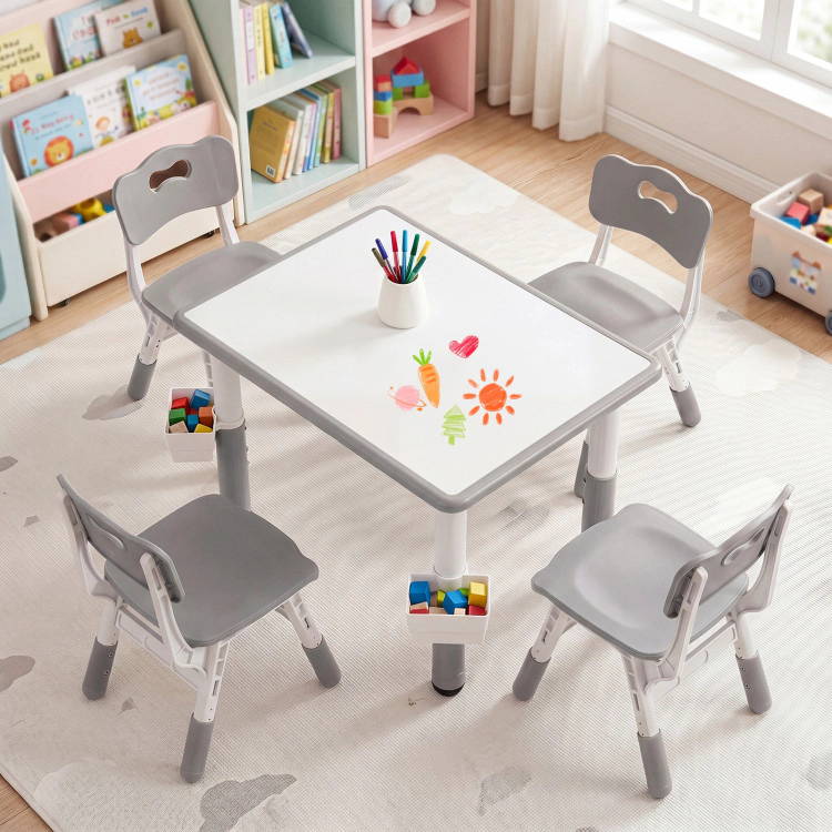 Hivvago Height Adjustable  Kids Table And 4 Chairs Set With Graffiti Desktop 2 Storage Baskets