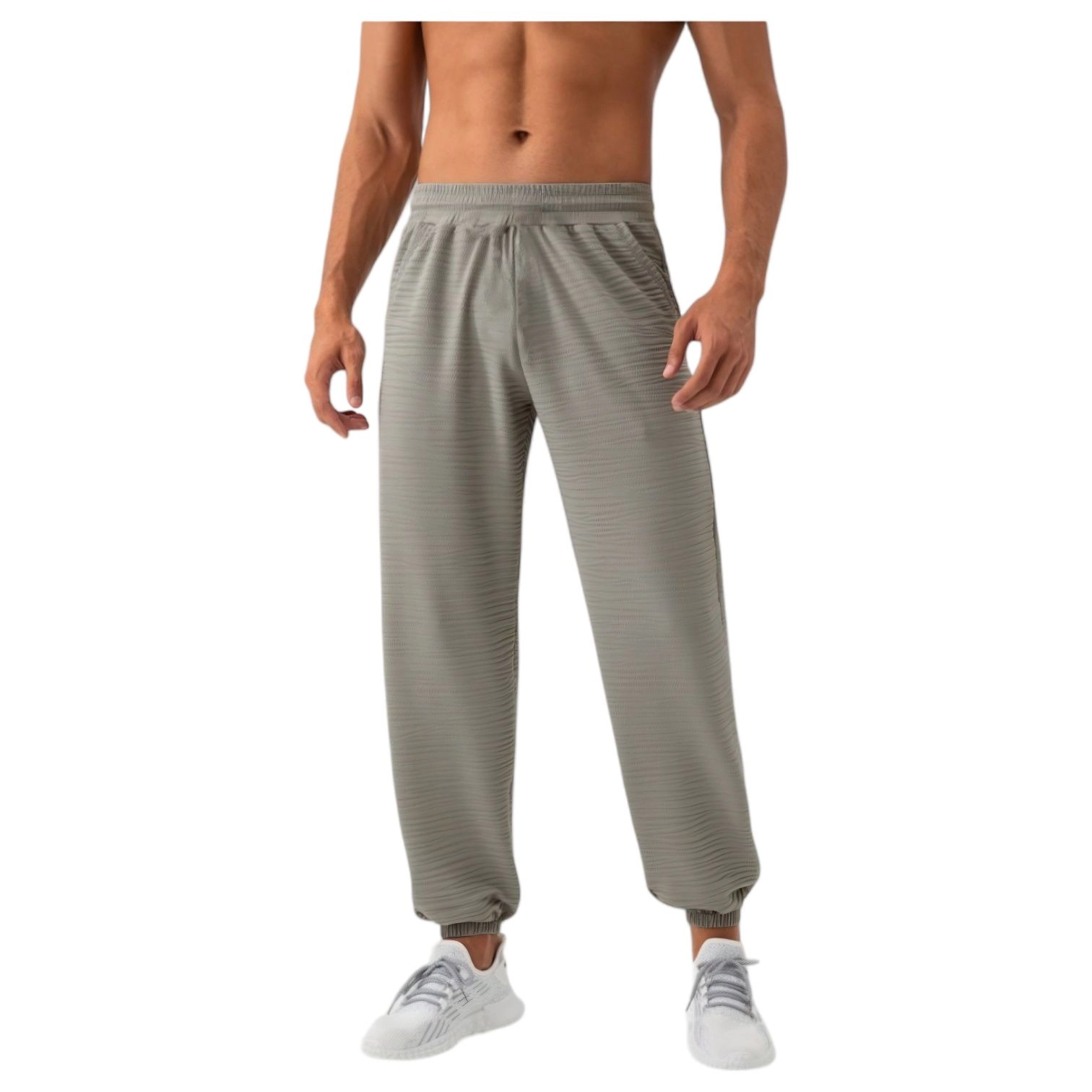 Anna-Kaci Men's Lightweight Textured Jogger Pants with Elastic Waist and Cuffed Ankles