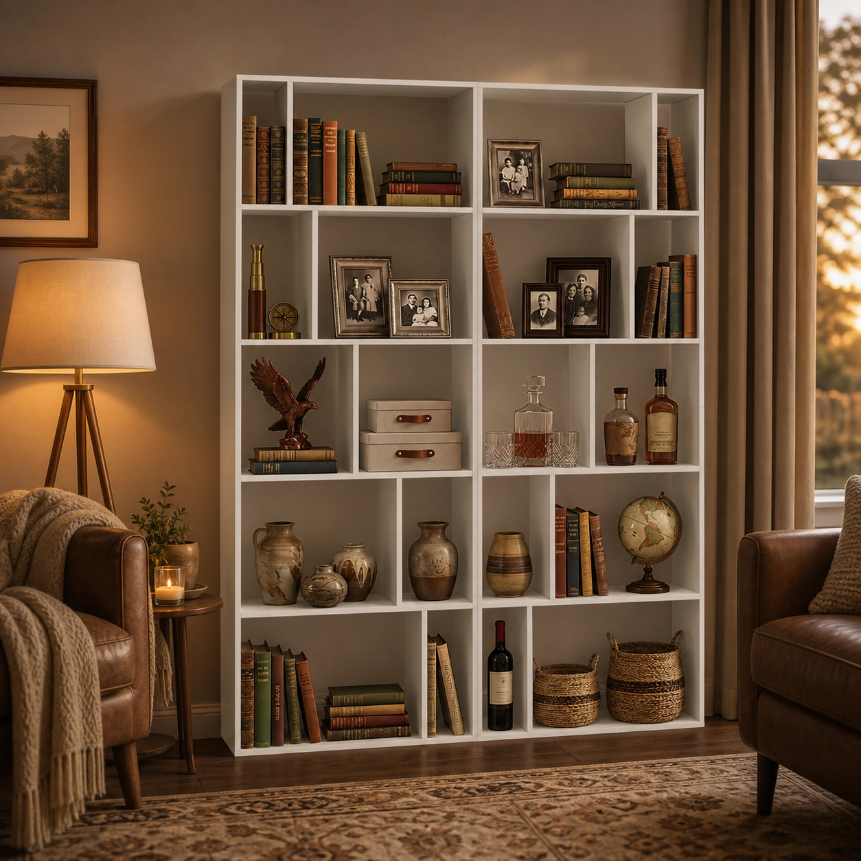 SUGIFT 5-Tier 10-Cube White 65-in Tall Open Back Bookshelf Vertical Display with Anti-Tipping Kits