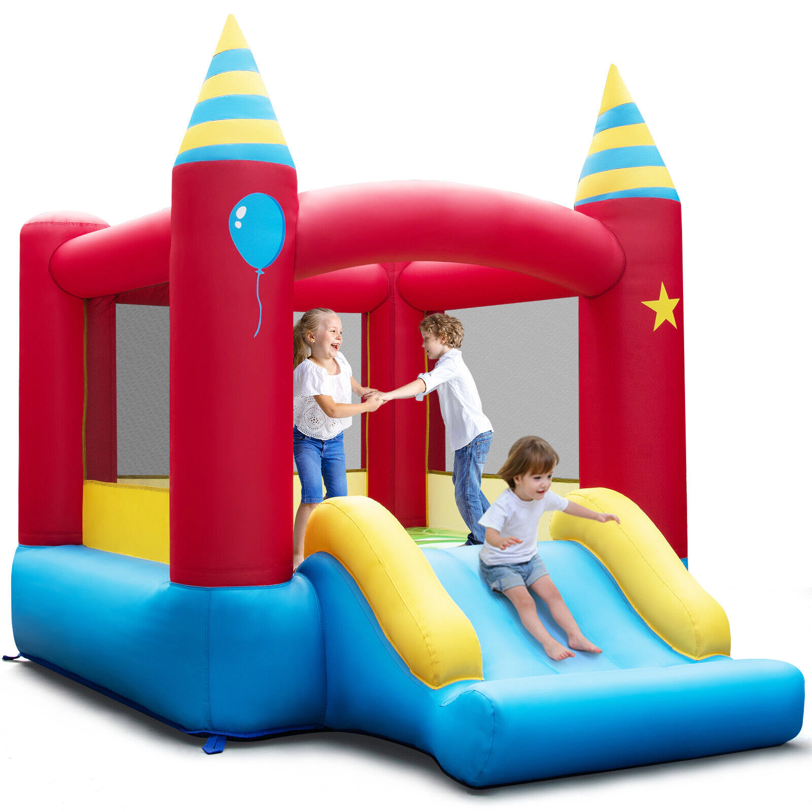 SUGIFT Inflatable Bounce Castle with Slide 81-in Tall Frame 200-lb Total Capacity Ages 3-12 Excluded Blower