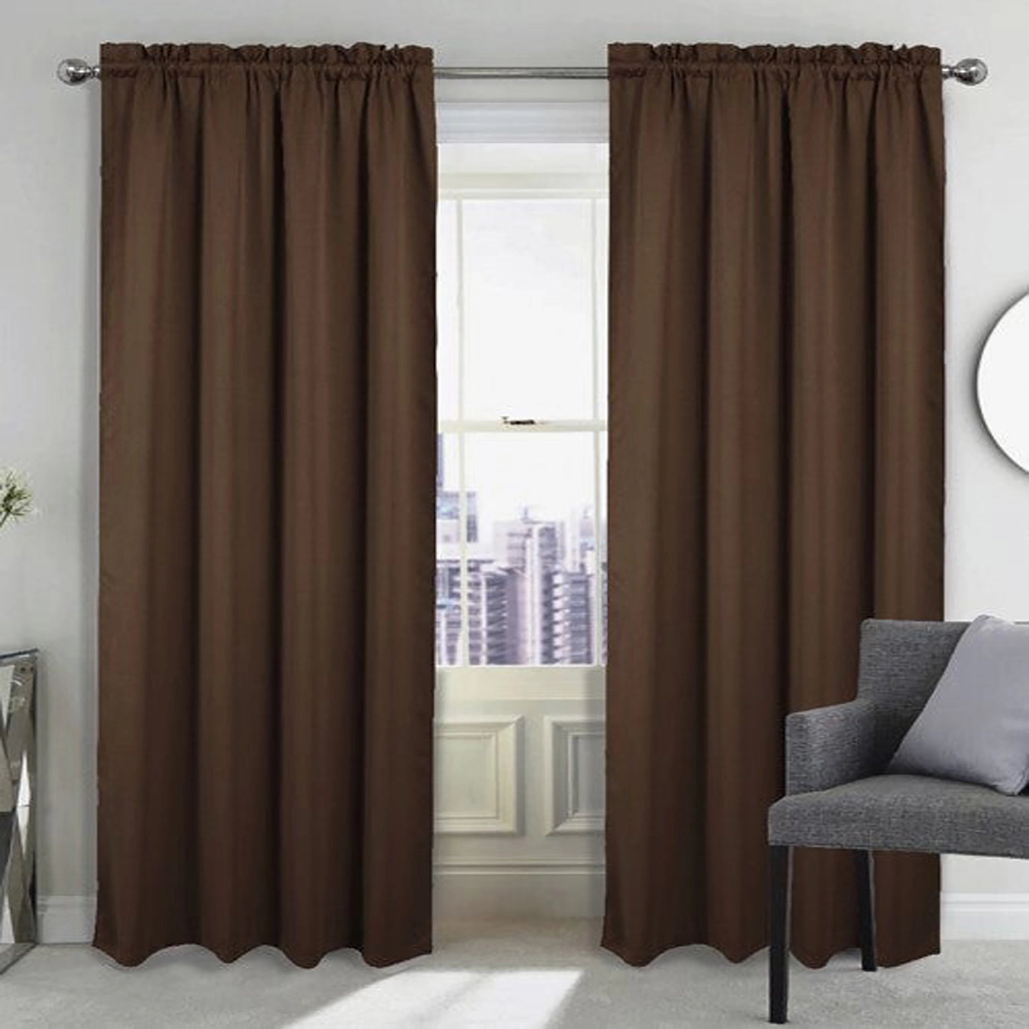 RT Designers Collection 100% Polyester Twilight Blackout Rod Pocket Curtain Panel 54" x 90" Chocolate