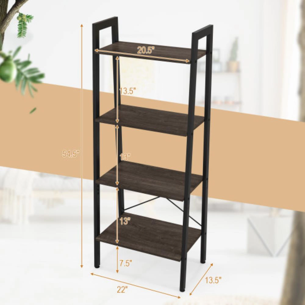 Hivvago 4-Tier Bookshelf with Metal Frame and Adjustable Foot Pads